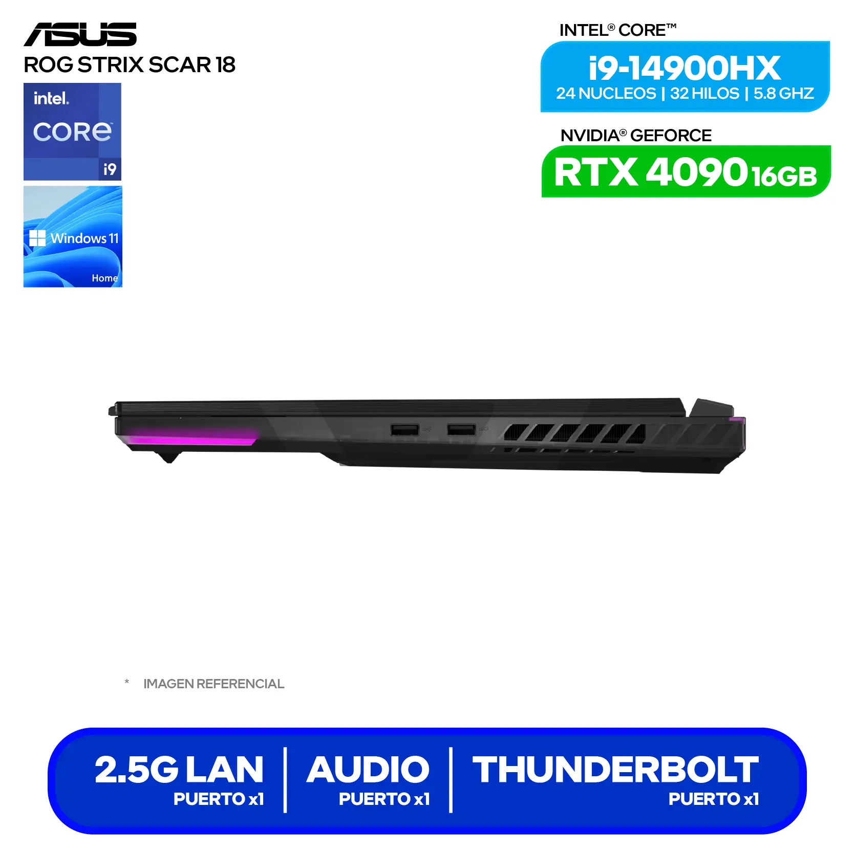 Laptop Asus Rog Strix Scar 18 G834JYR-R6041W (90NR0IP2-M003D0) Intel Core i9 14900HX, GeForce RTX 4090 16GB, 32GB RAM, 2TB SSD, 18'' 2.5K, Windows 11 Home