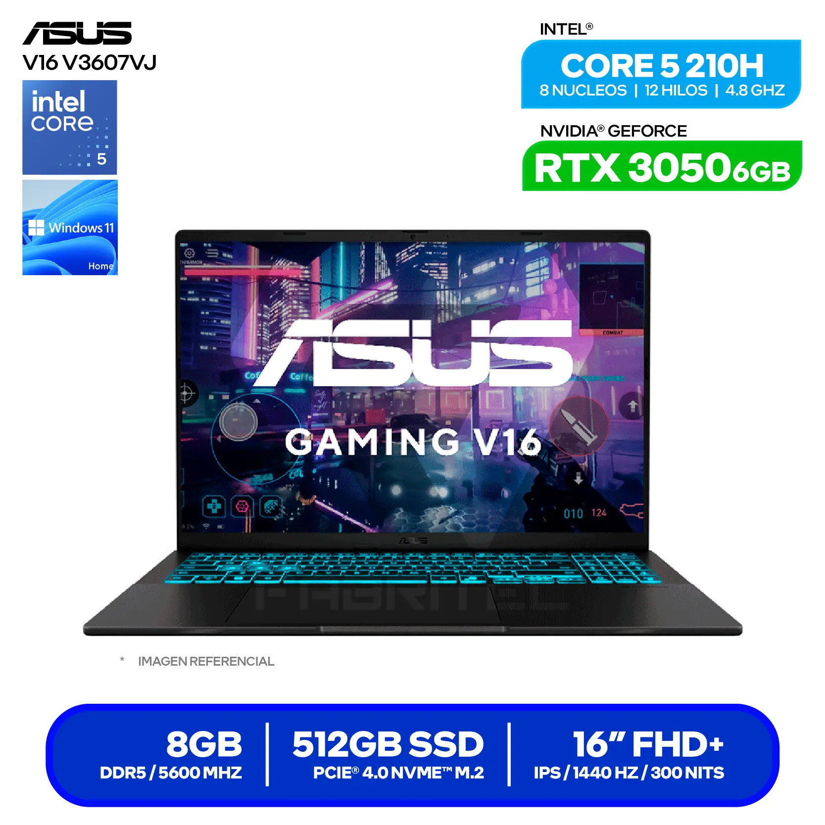 Laptop Asus V16 V3607VJ-RP067W (90NB15V1-M004R0) Intel Core 5-210H, GeForce RTX 3050 6GB, RAM 8GB, SSD 512GB, 16'' FHD+, Windows 11 Home