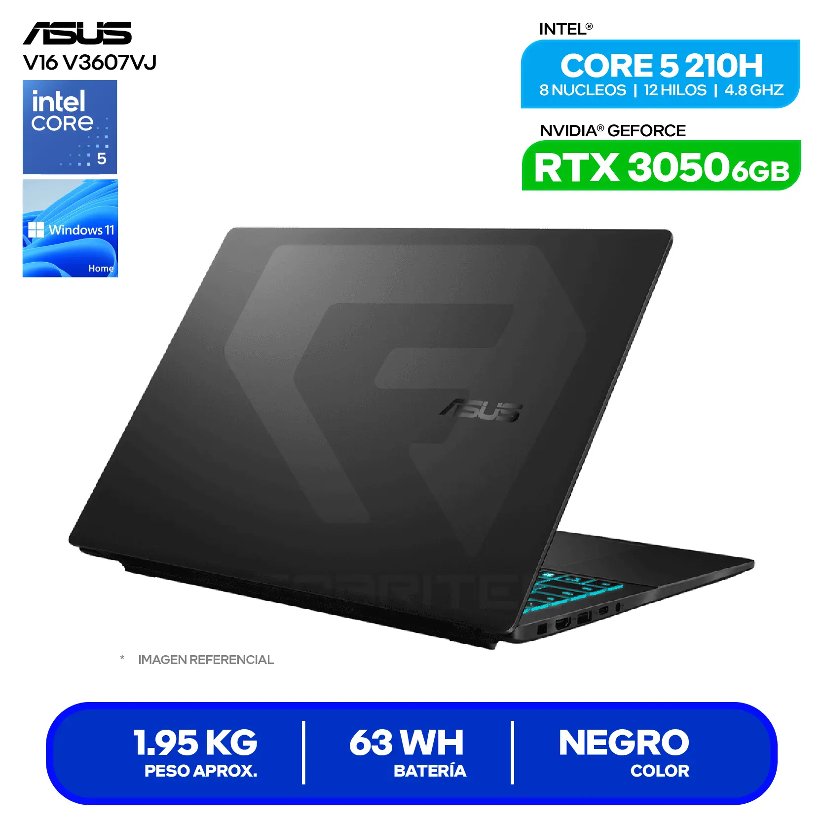 Laptop Asus V16 V3607VJ-RP067W (90NB15V1-M004R0) Intel Core 5-210H, GeForce RTX 3050 6GB, RAM 8GB, SSD 512GB, 16'' FHD+, Windows 11 Home