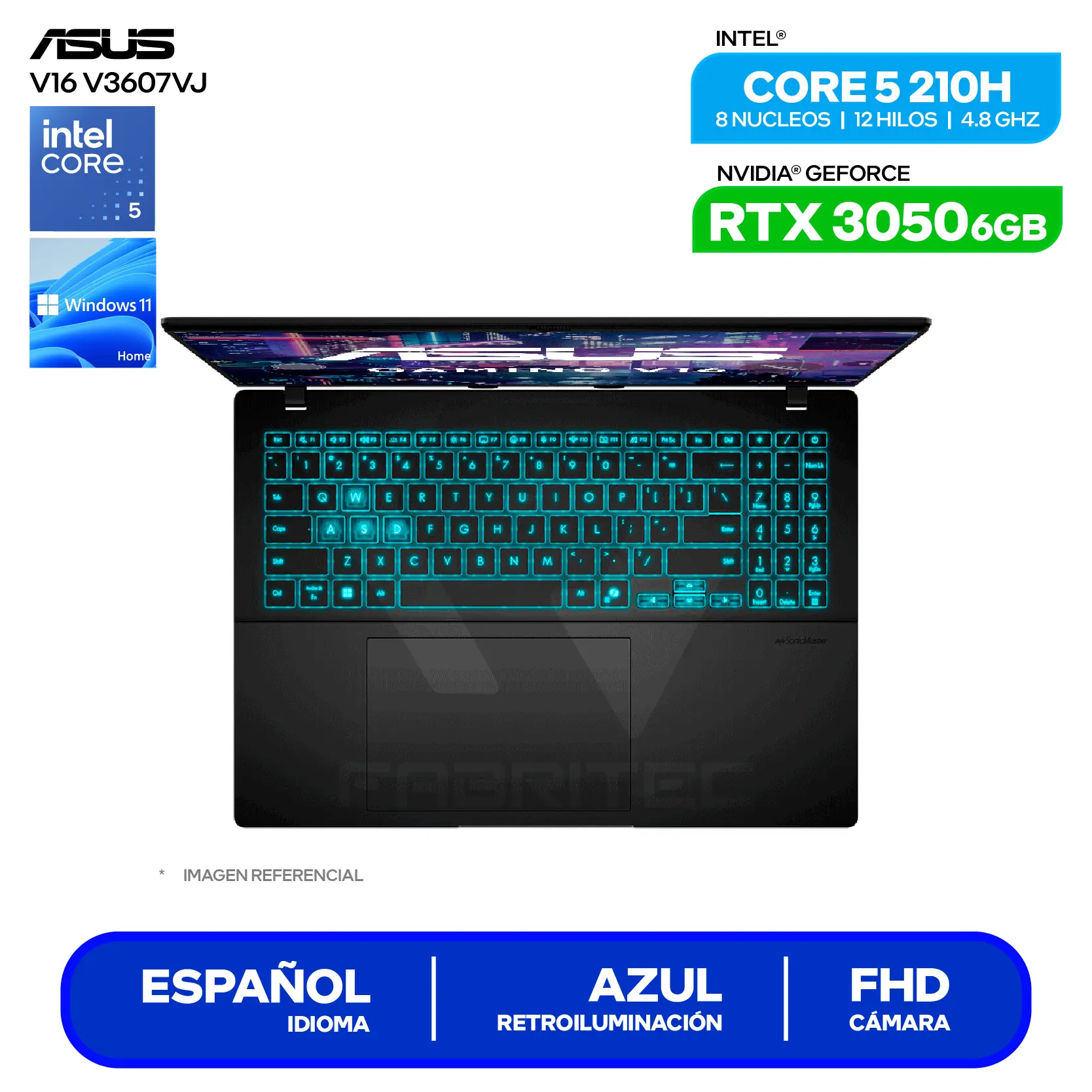 Laptop Asus V16 V3607VJ-RP067W (90NB15V1-M004R0) Intel Core 5-210H, GeForce RTX 3050 6GB, RAM 8GB, SSD 512GB, 16'' FHD+, Windows 11 Home