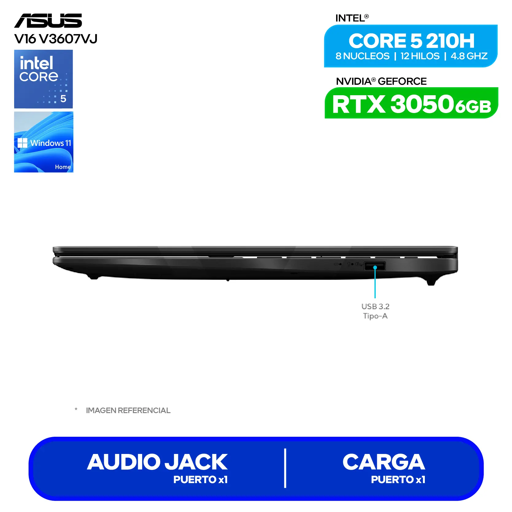 Laptop Asus V16 V3607VJ-RP067W (90NB15V1-M004R0) Intel Core 5-210H, GeForce RTX 3050 6GB, RAM 8GB, SSD 512GB, 16'' FHD+, Windows 11 Home