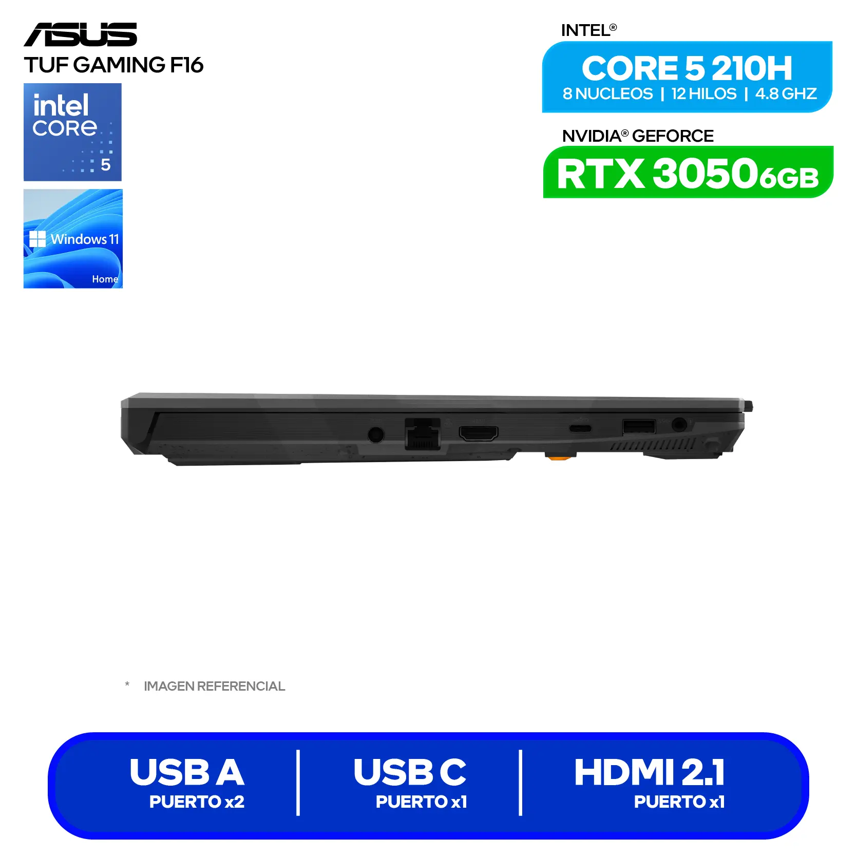 Laptop Asus Tuf Gaming F16 FX607VJB-RL209 (90NR0MZ6-M00B80) Intel Core 5-210H, GeForce RTX 3050 6GB, RAM 8GB, SSD 51GB, 16'' FHD+, FreeDos