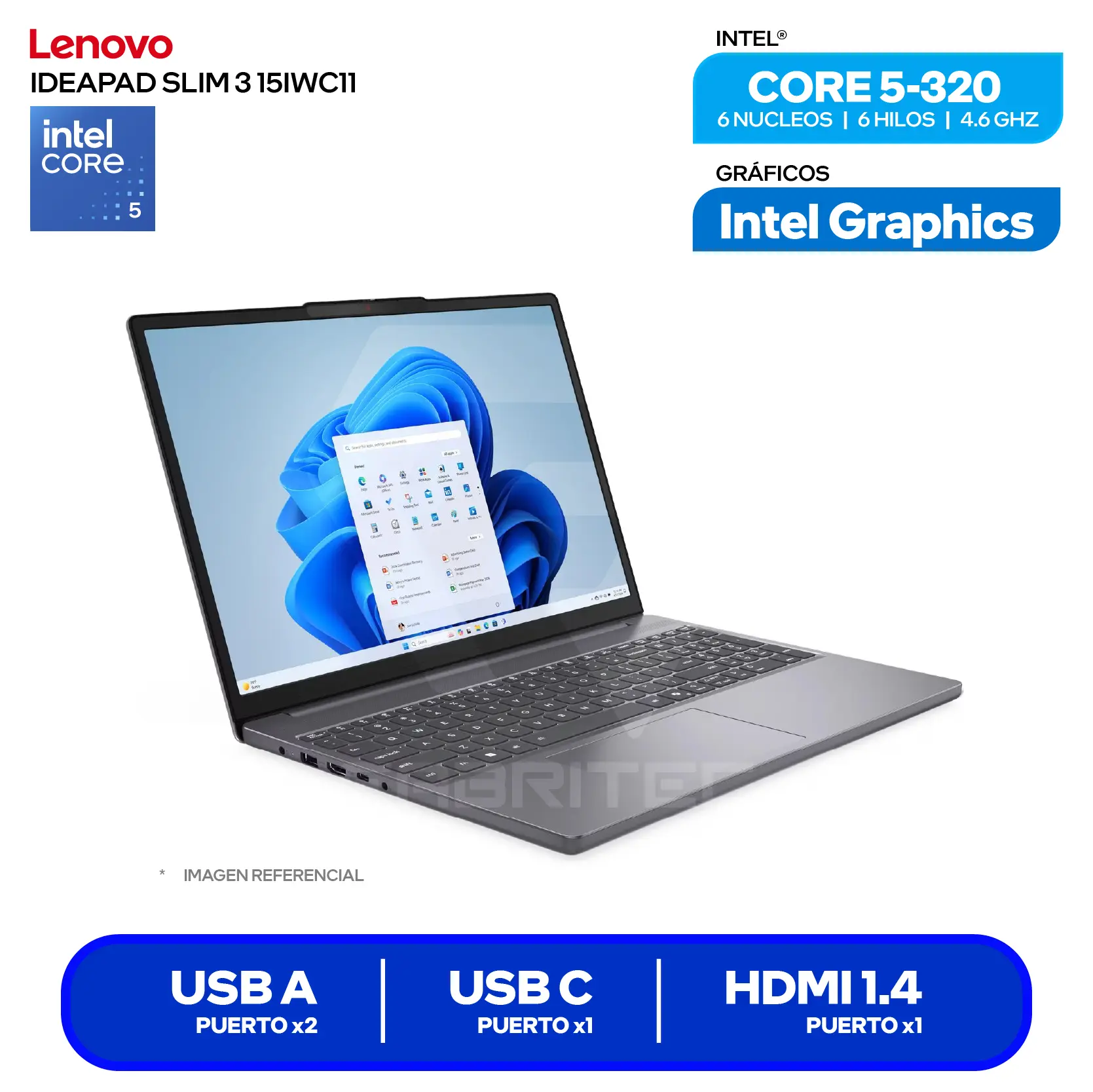 Laptop Lenovo IdeaPad Slim 3 15IWC11 (83RR00GVLM) Intel Core 5-320, RAM 8GB, SSD 512GB, 15.3'' FHD+, FreeDos