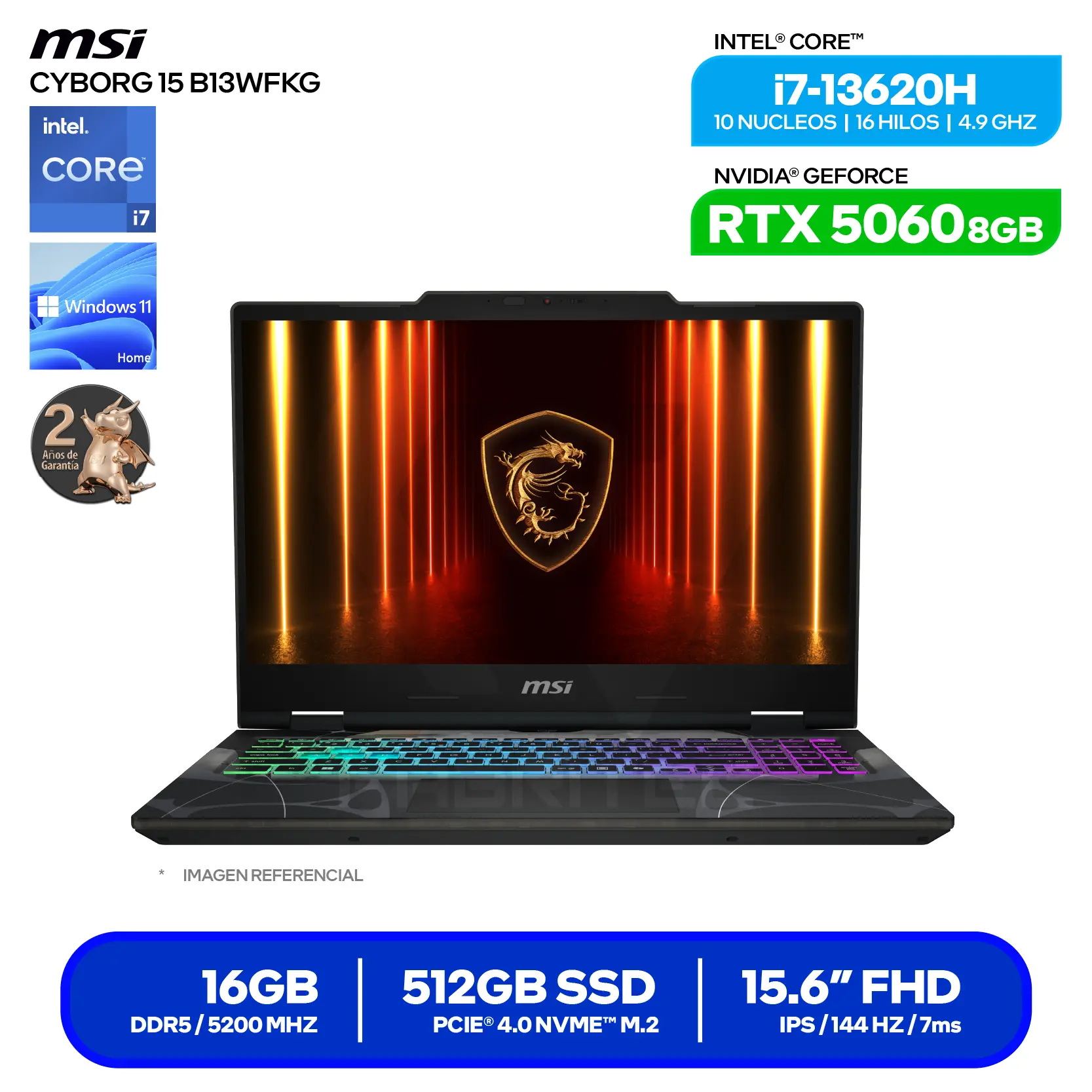 Laptop MSI Cyborg 15 B13WFKG (9S7-15Q342-1073) Intel Core i7-13620H, GeForce RTX 5060 8GB, 16GB RAM, 512GB SSD, 15.6'' FHD, Windows 11 Home