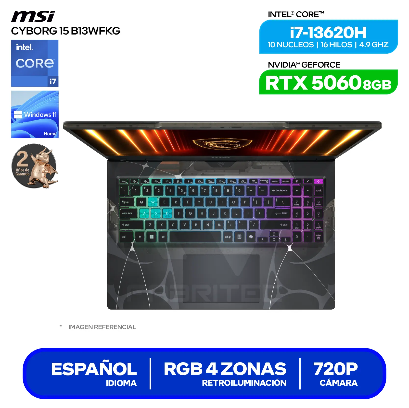 Laptop MSI Cyborg 15 B13WFKG (9S7-15Q342-1073) Intel Core i7-13620H, GeForce RTX 5060 8GB, 16GB RAM, 512GB SSD, 15.6'' FHD, Windows 11 Home