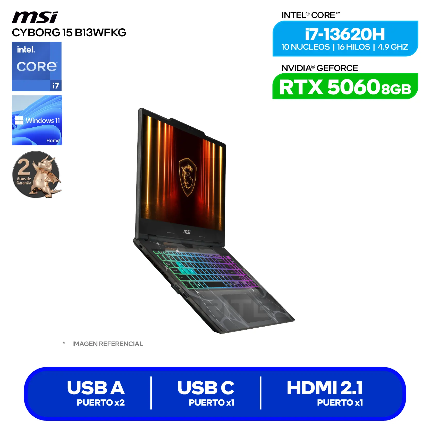 Laptop MSI Cyborg 15 B13WFKG (9S7-15Q342-1073) Intel Core i7-13620H, GeForce RTX 5060 8GB, 16GB RAM, 512GB SSD, 15.6'' FHD, Windows 11 Home