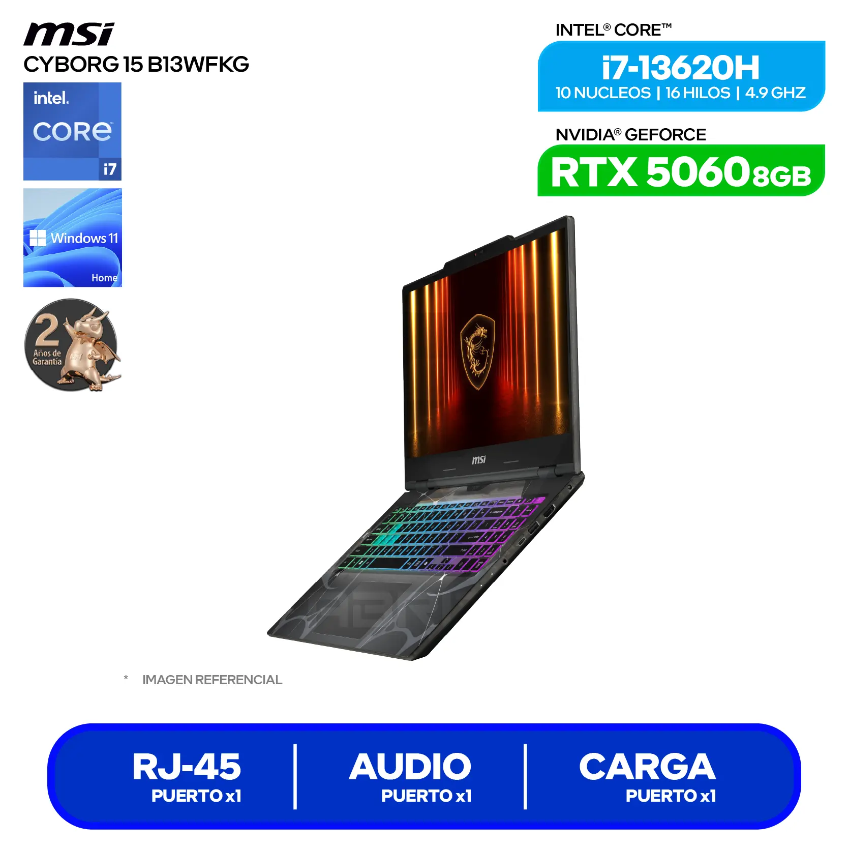 Laptop MSI Cyborg 15 B13WFKG (9S7-15Q342-1073) Intel Core i7-13620H, GeForce RTX 5060 8GB, 16GB RAM, 512GB SSD, 15.6'' FHD, Windows 11 Home