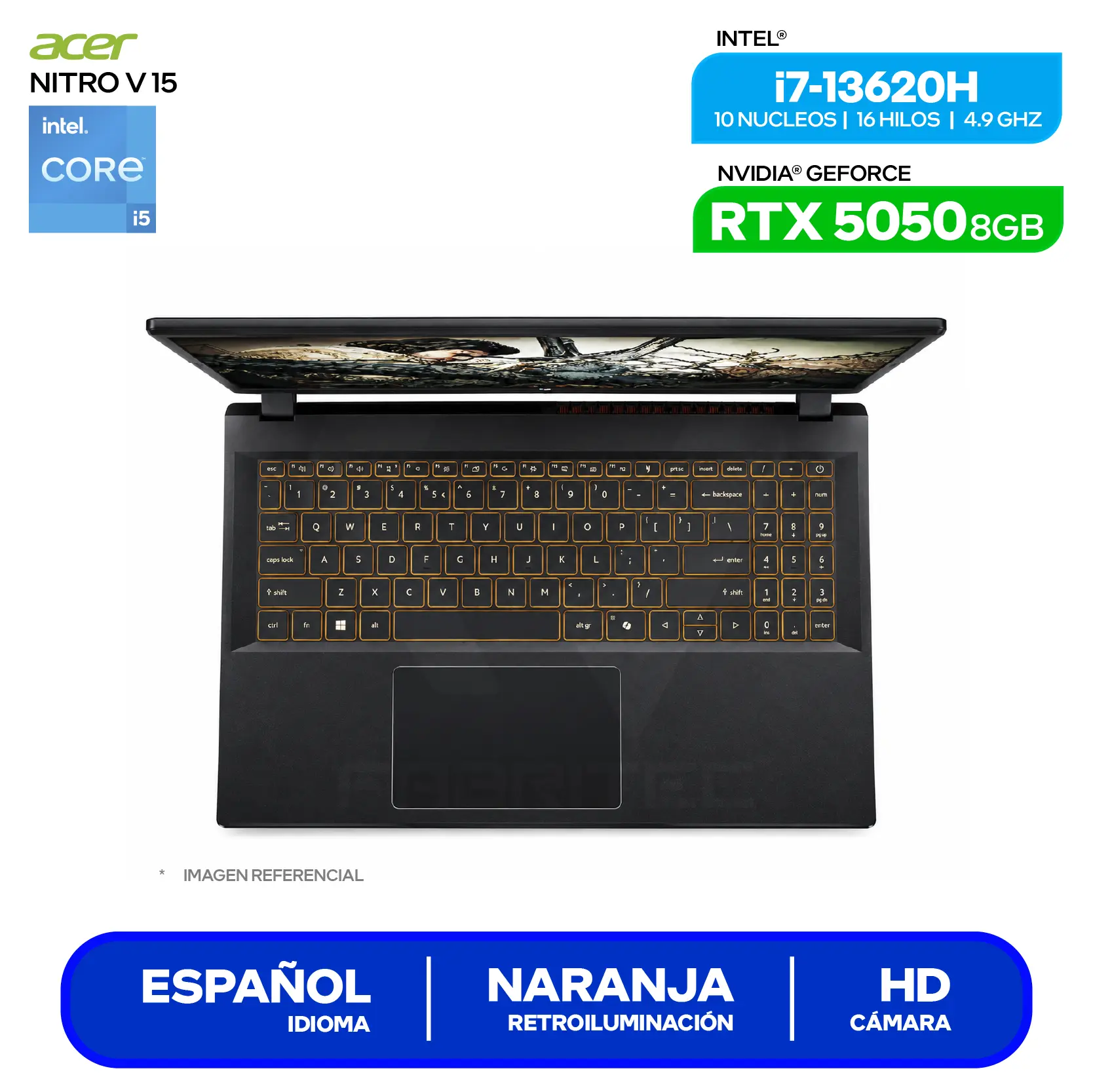 Laptop Gamer Acer Nitro V 15 ANV15-52-71JV (NH.QZ7AL.001 ) Intel Core i7-13620H, GeForce RTX 5050 8GB, RAM 16GB, SSD 512GB, 15.6'' FHD, FreeDos