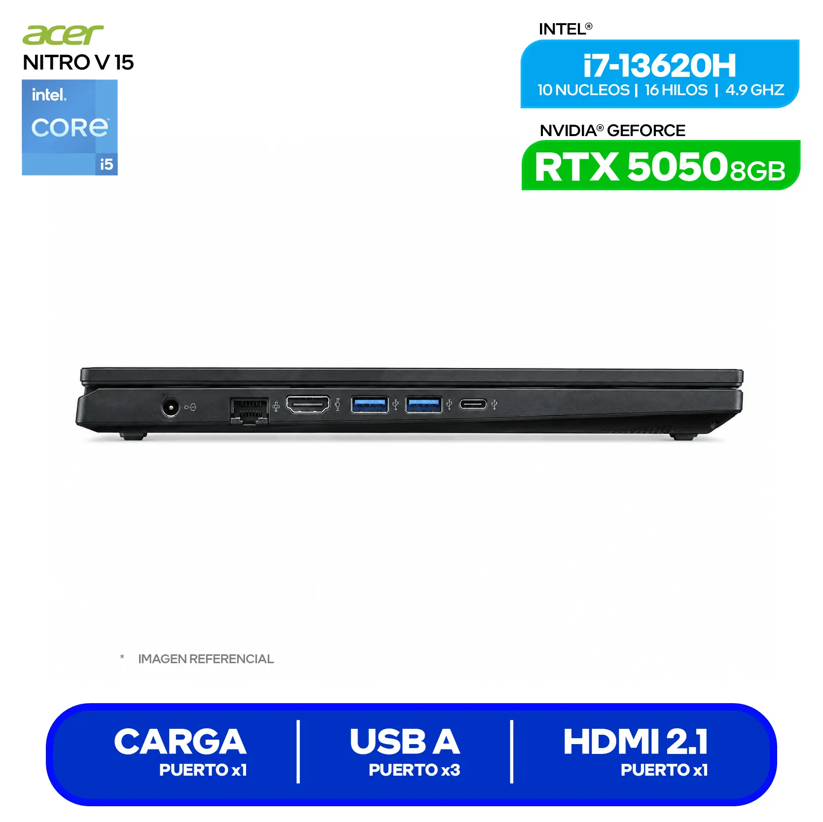 Laptop Gamer Acer Nitro V 15 ANV15-52-71JV (NH.QZ7AL.001 ) Intel Core i7-13620H, GeForce RTX 5050 8GB, RAM 16GB, SSD 512GB, 15.6'' FHD, FreeDos