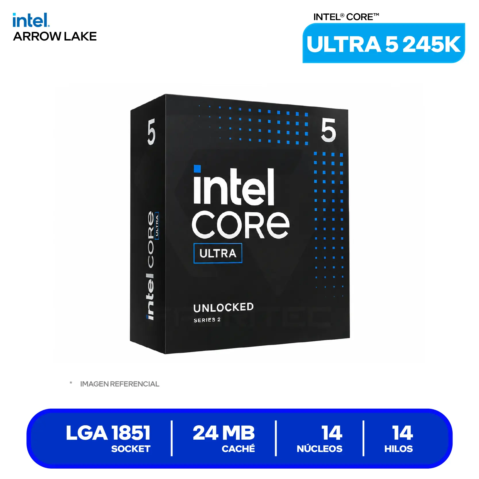 Procesador Intel Core Ultra 5 245K (BX80768245K) 4.2GHz / 5.2GHz, 14 Núcleos, LGA1851