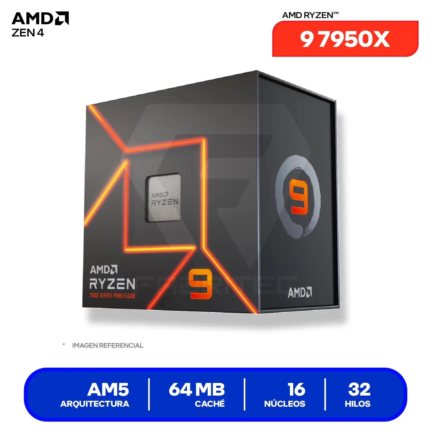 Procesador AMD Ryzen 9 7950X (100-100000514WOF) 4.5 GHz / 5.7 GHz, 16 Núcleos, AM5