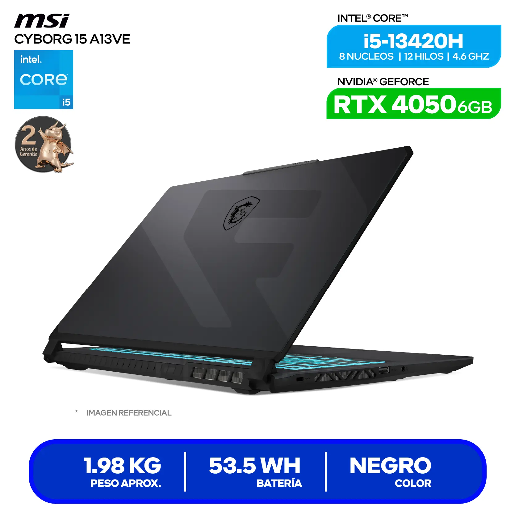 Laptop Gaming MSI Cyborg 15 A13VE-2469XPE (9S7-15K112-2469) Intel Core i5-13420H, GeForce RTX 4050 6GB, RAM 16GB, SSD 512GB, 15.6'' FHD, FreeDos