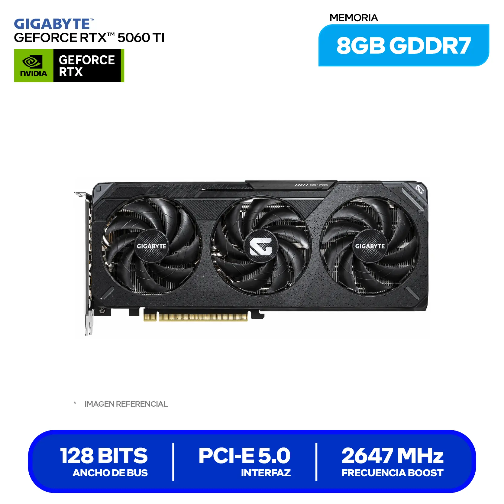 Tarjeta de video Gigabyte NVIDIA GeForce RTX 5060 Ti 8GB Gaming OC (GV-N506TGAMING OC-8GD) GDDR7, 3x DisplayPort, 1x HDMI