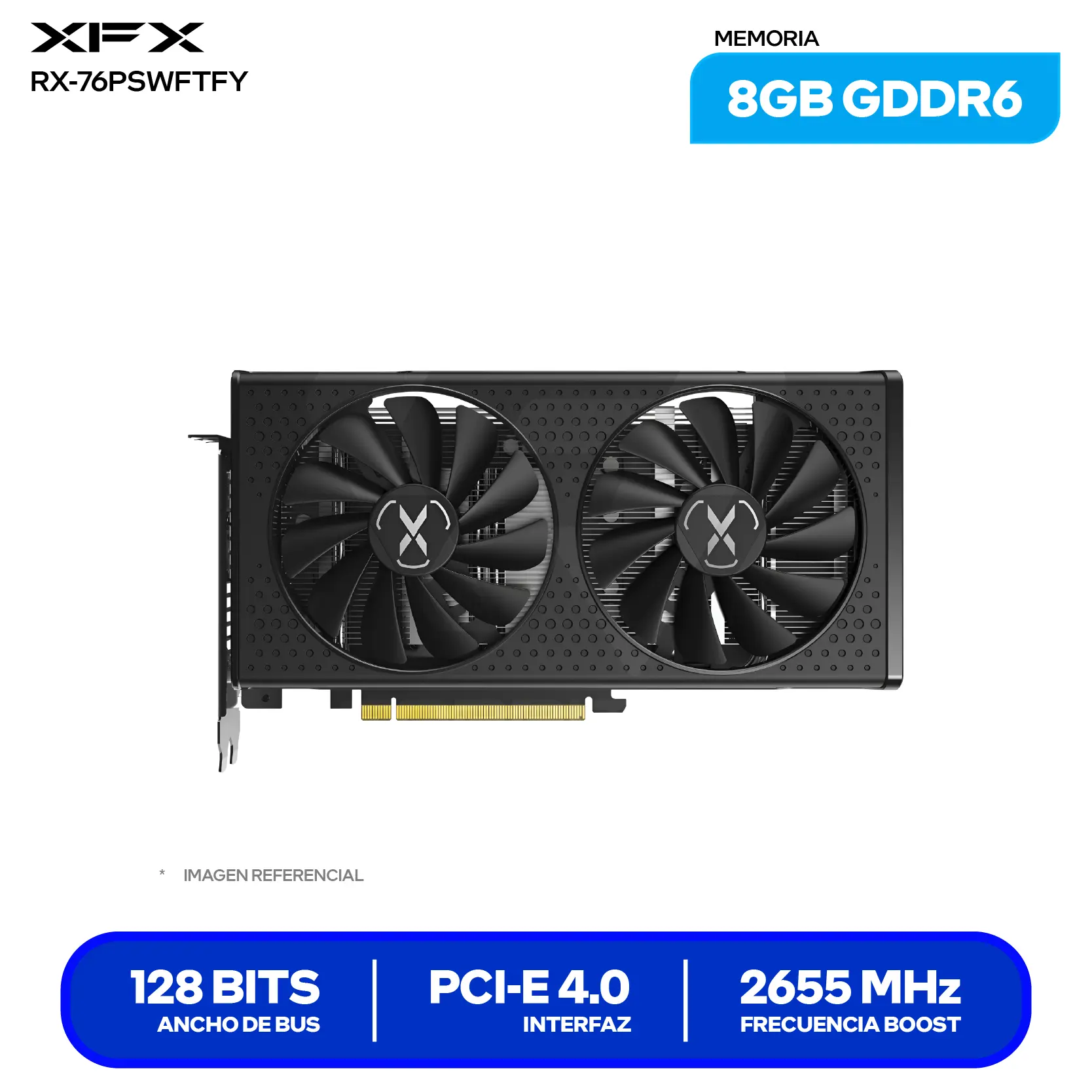Tarjeta de video XFX Speedster SWFT 210 Radeon RX 7600 8GB (RX-76PSWFTFY) GDDR6, 3x DisplayPort, 1x HDMI