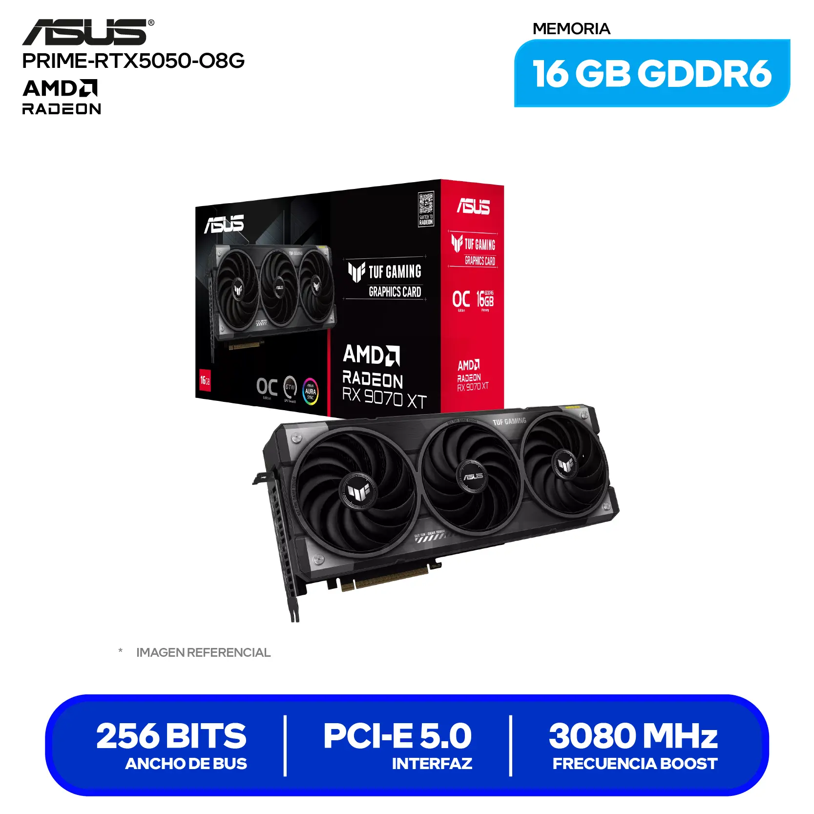 Tarjeta de video Asus TUF Gaming Radeon RX 9070 XT OC 16GB (TUF-RX9070XT-O16G-GAMING) GDDR6, 3x DisplayPort 2.1, 1x HDMI 2.1