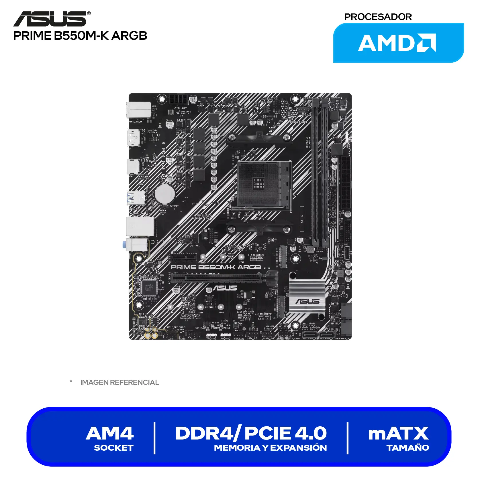 Placa Madre Asus Prime B550M-K ARGB (90MB1GC0-M0EAY0) AM4, DDR4, mTX
