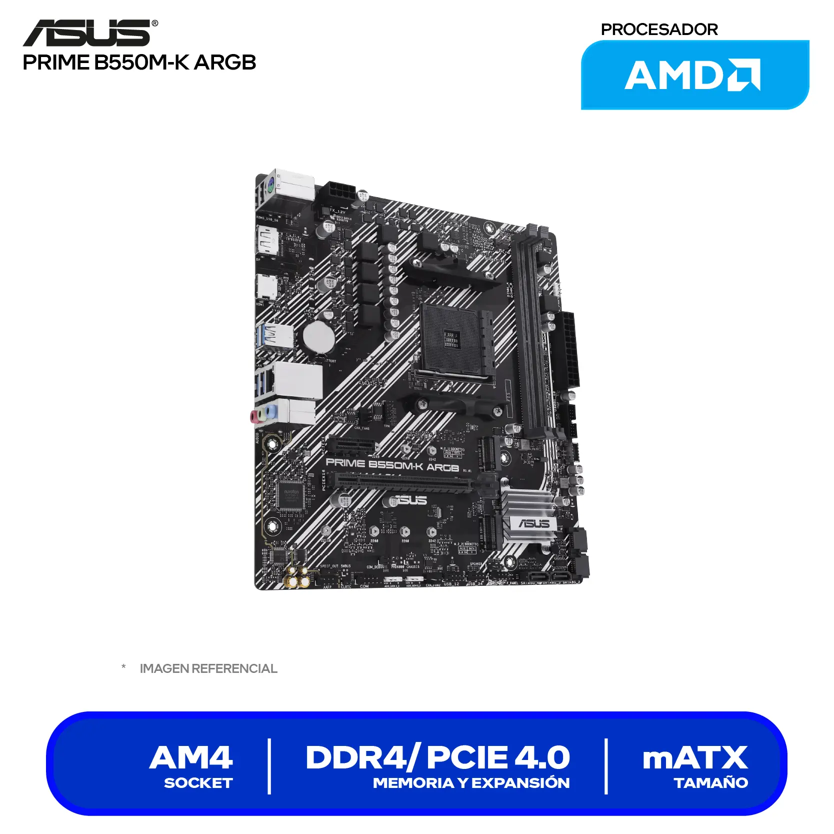 Placa Madre Asus Prime B550M-K ARGB (90MB1GC0-M0EAY0) AM4, DDR4, mTX