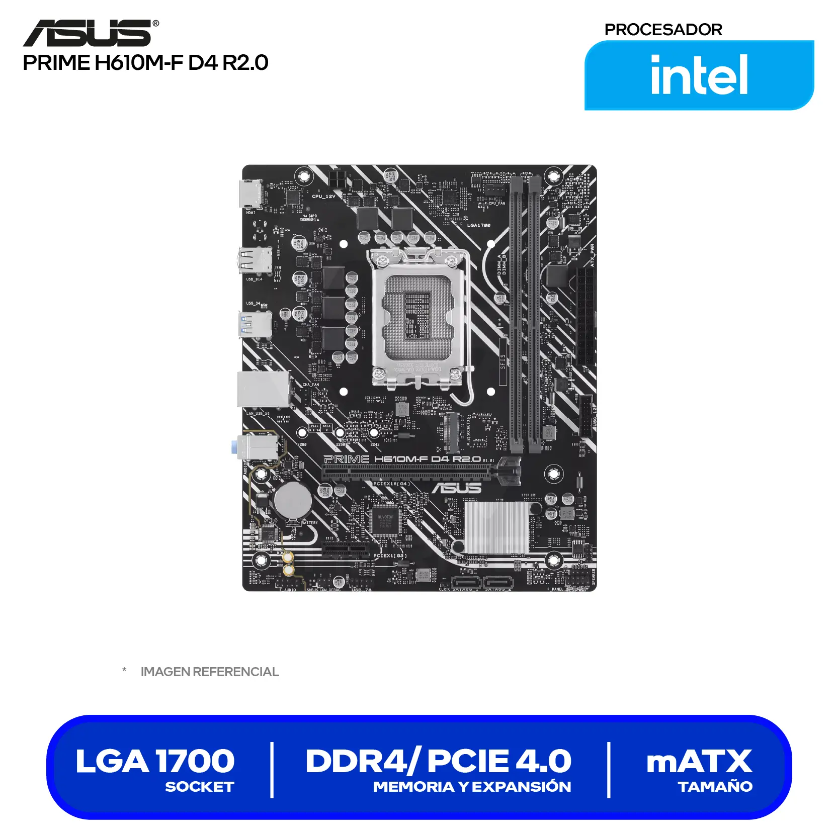 Placa Madre Asus Prime H610M-F D4 R2.0 (90MB1H70-M0EAY0) LGA1700, DDR4, mATX