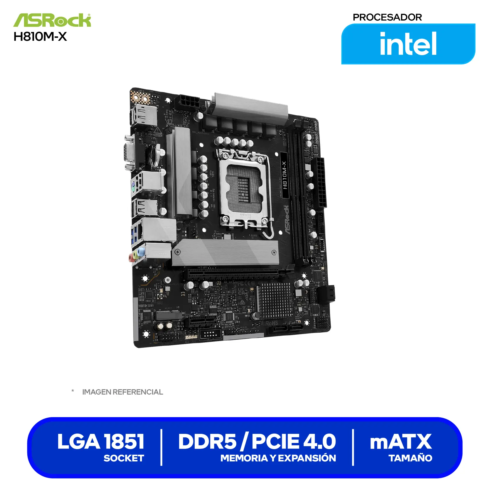 Placa Madre ASRock H810M-X (90-MXBS40-A0UAYAZ) LGA1851, DDR5, mATX