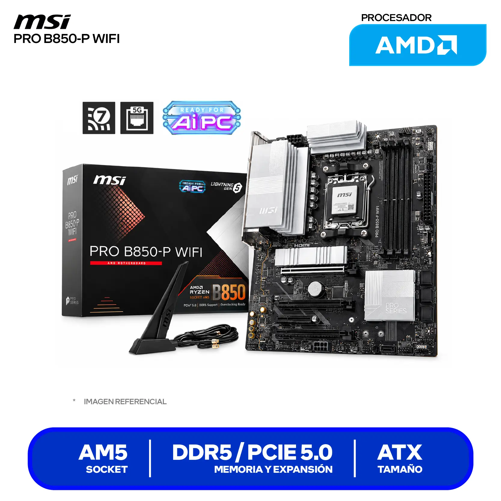 Placa Madre MSI PRO B850-P WIFI (PRO B850-P WIFI) AM5, DDR5, ATX, Wi-Fi 7