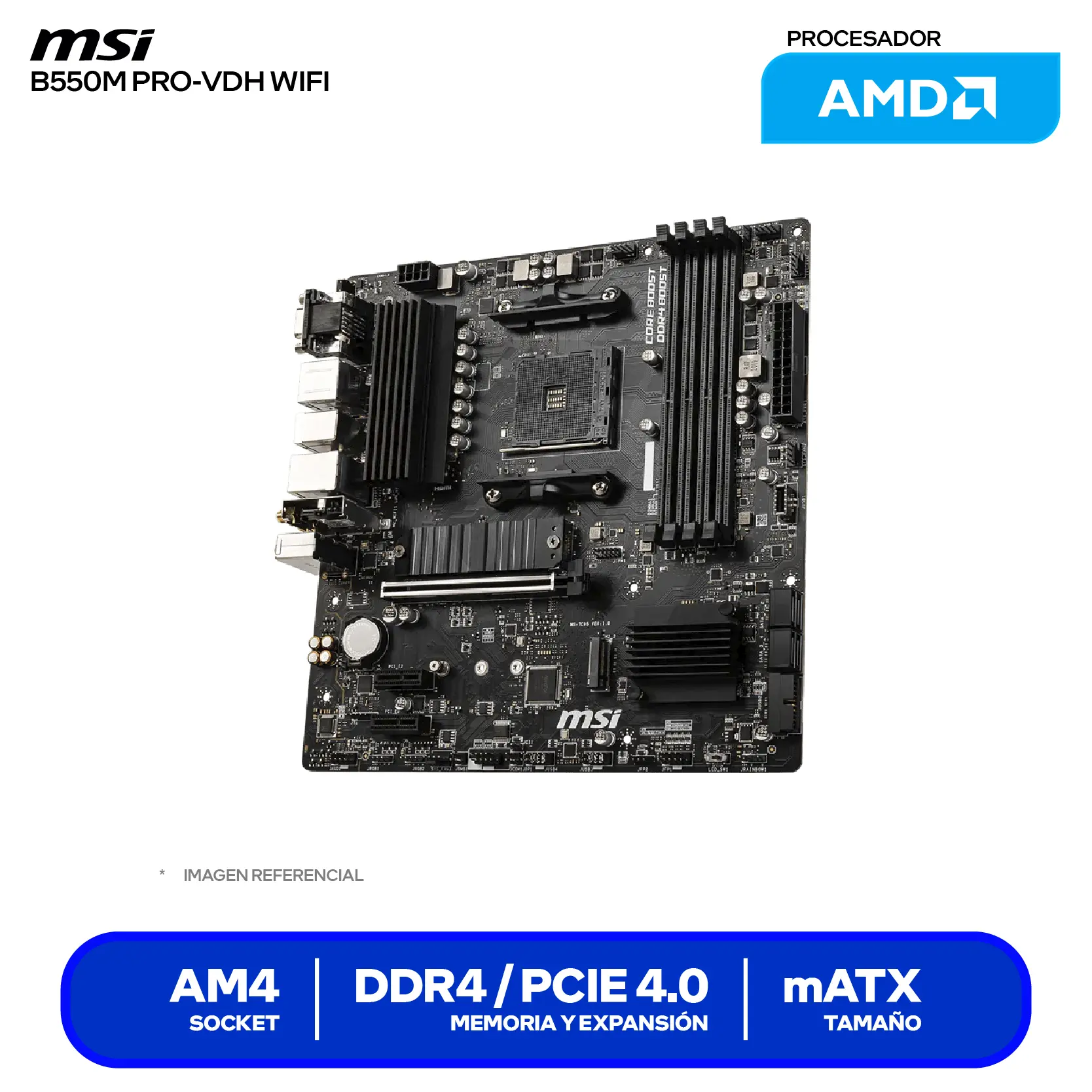 Placa Madre MSI B550M PRO-VDH WIFI (B550M PRO-VDH WIFI) AM4, DDR4, mATX, Wi-Fi