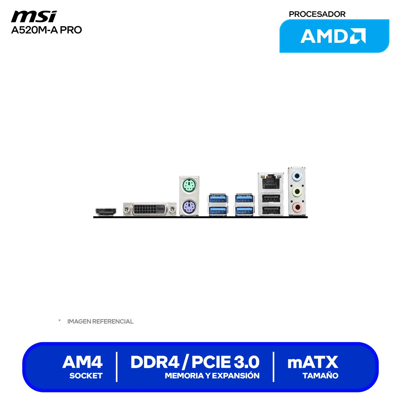 Placa Madre MSI A520M-A PRO (A520M-A PRO) AM4, DDR4, Micro-ATX
