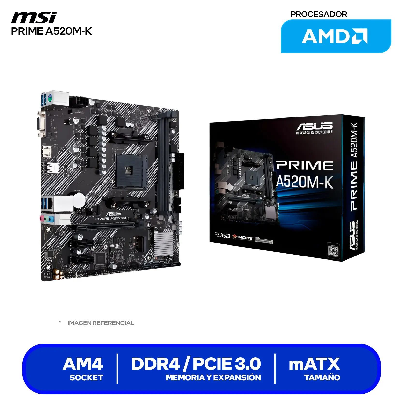 Placa Madre ASUS PRIME A520M-K (90MB1500-M0EAY0) AM4, DDR4, mATX
