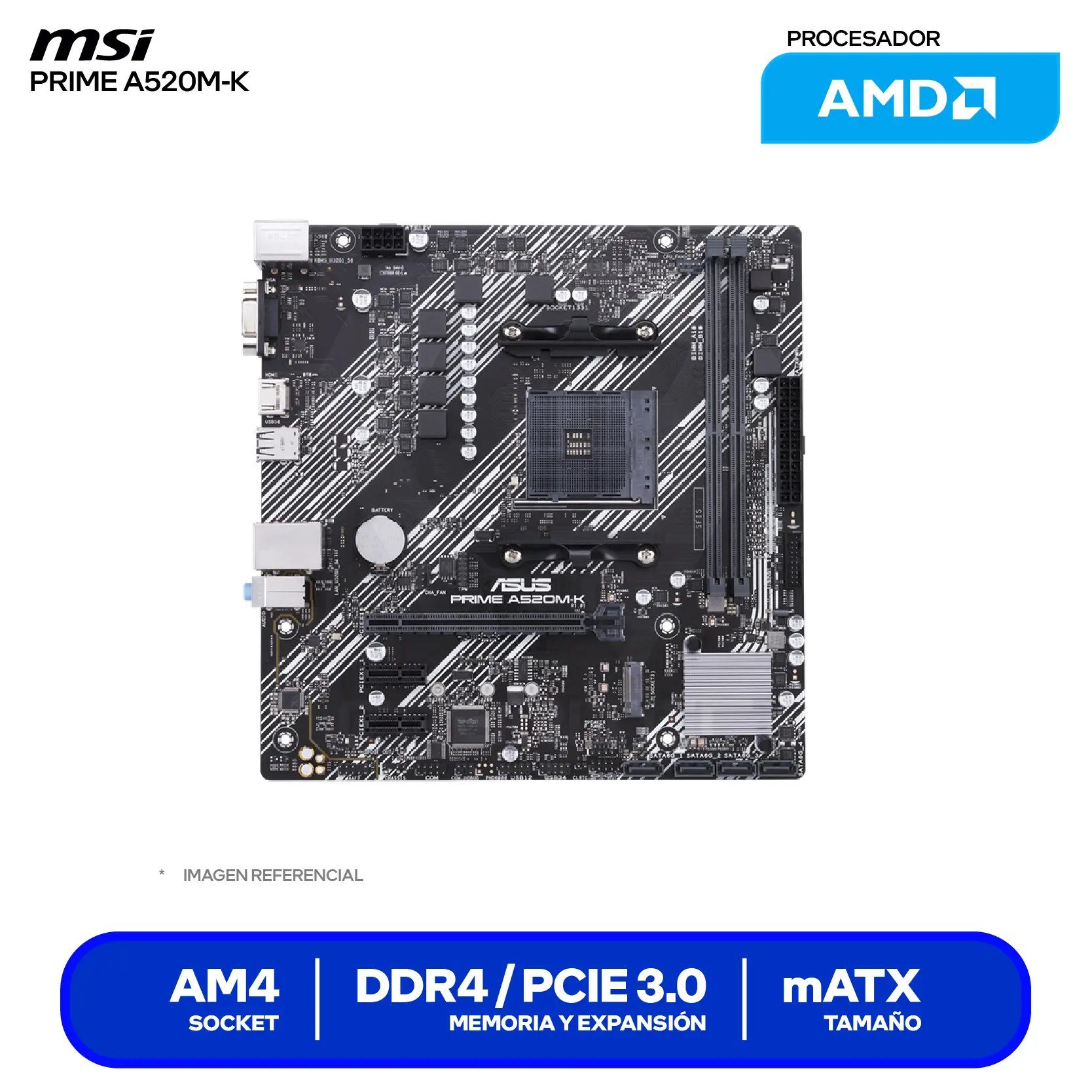 Placa Madre ASUS PRIME A520M-K (90MB1500-M0EAY0) AM4, DDR4, mATX