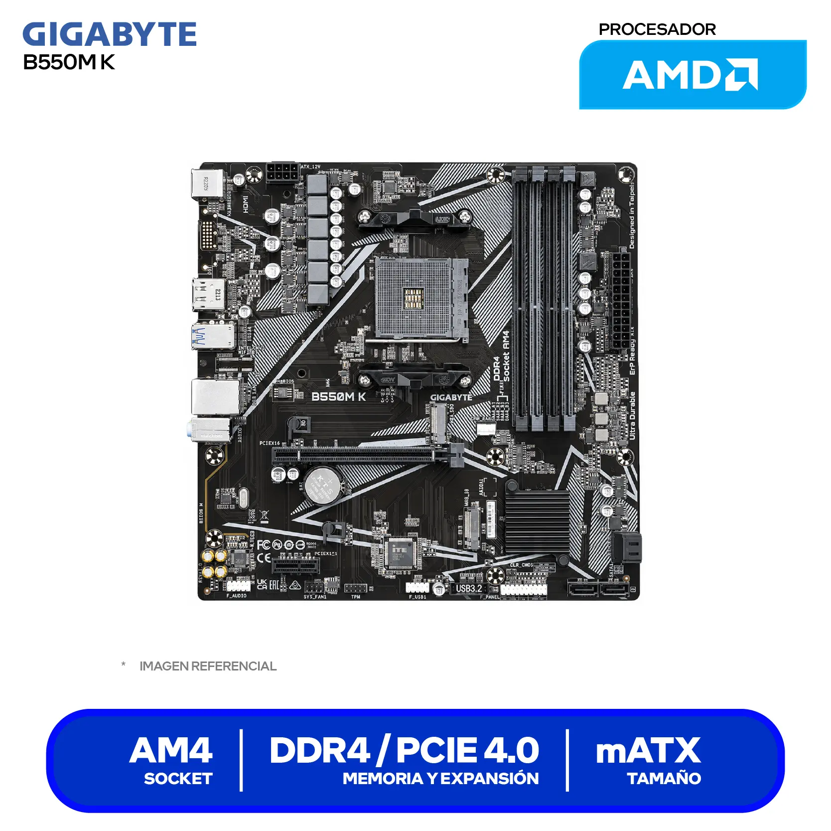 Placa Madre Gigabyte B550M K (B550M K) AM4, DDR4, Micro-ATX