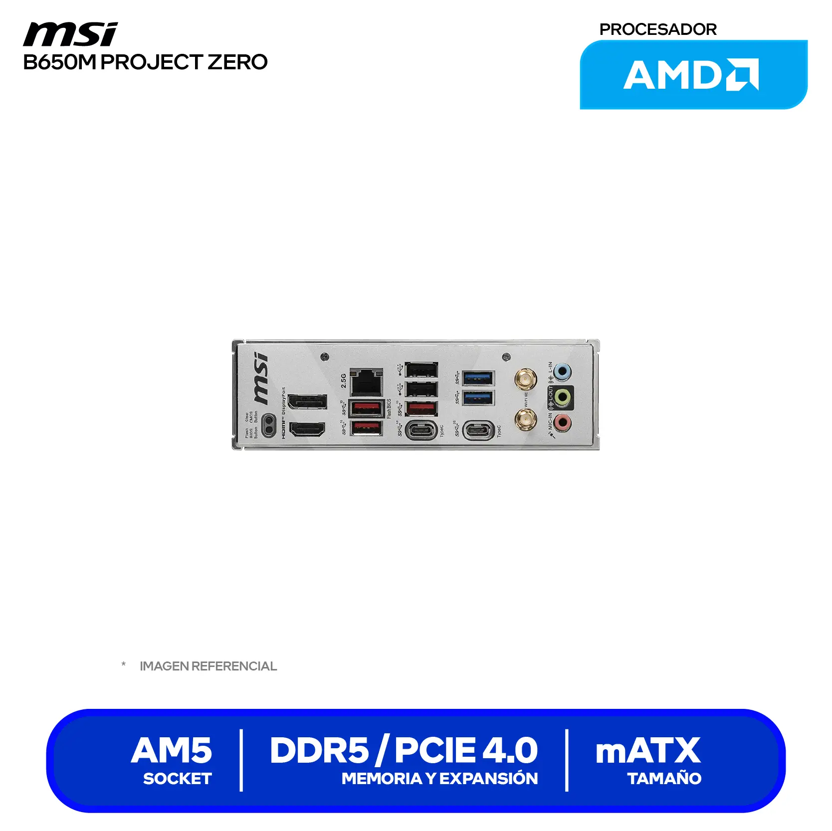 Placa Madre MSI PRO B650M Project Zero (911-7E09-003) AM5, DDR5, mATX