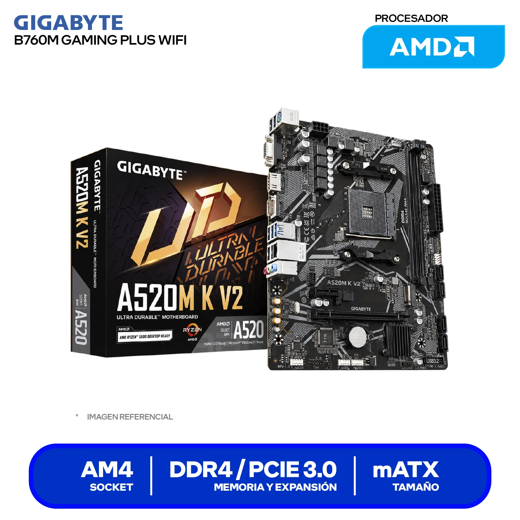 Placa Madre Gigabyte A520M K V2 (A520M K V2) AM4, DDR4, mATX