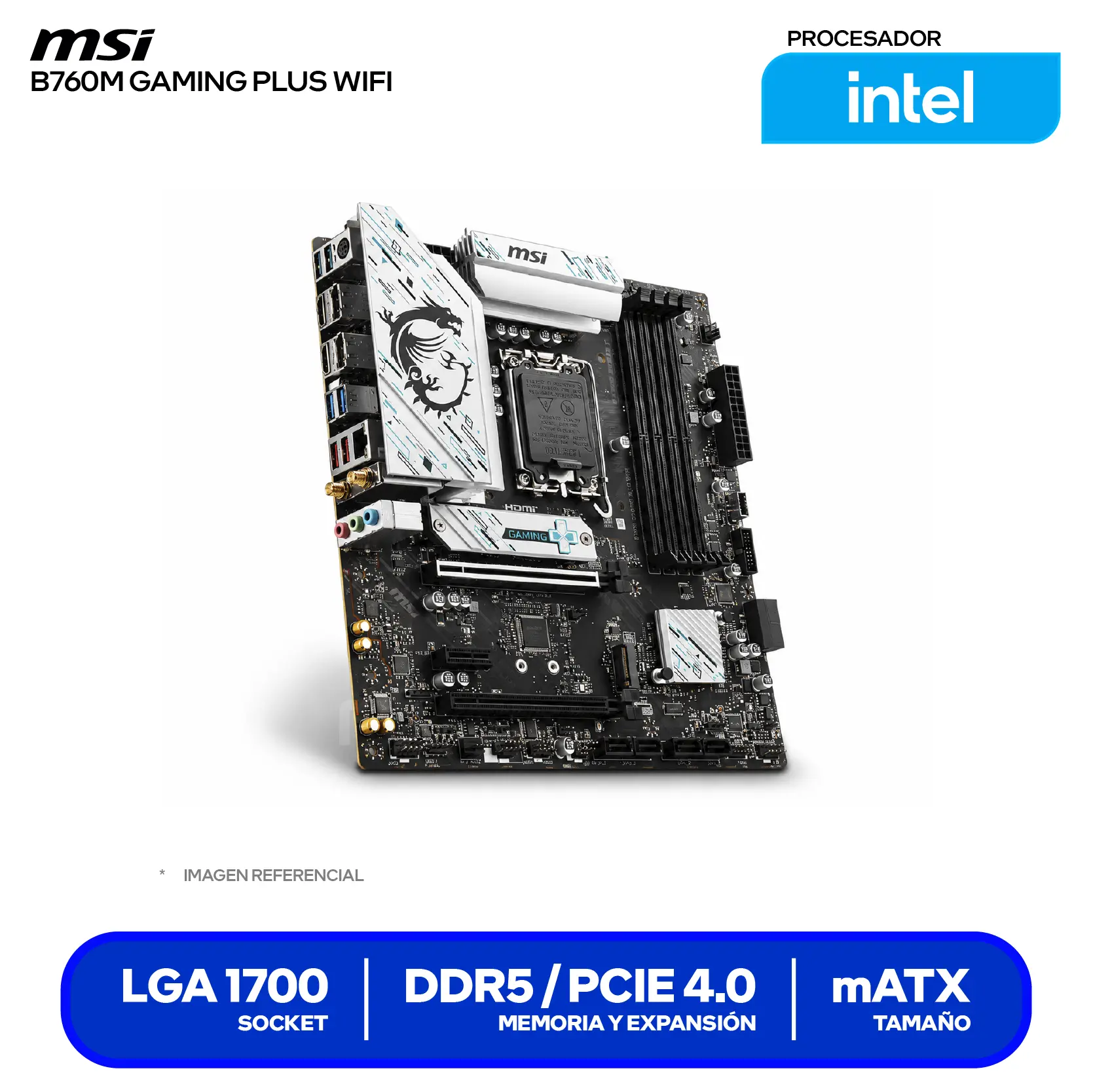 Placa Madre MSI B760M Gaming Plus WiFi (B760M GAMING PLUS WIFI) LGA1700, DDR5, mATX, Wi-Fi 6E