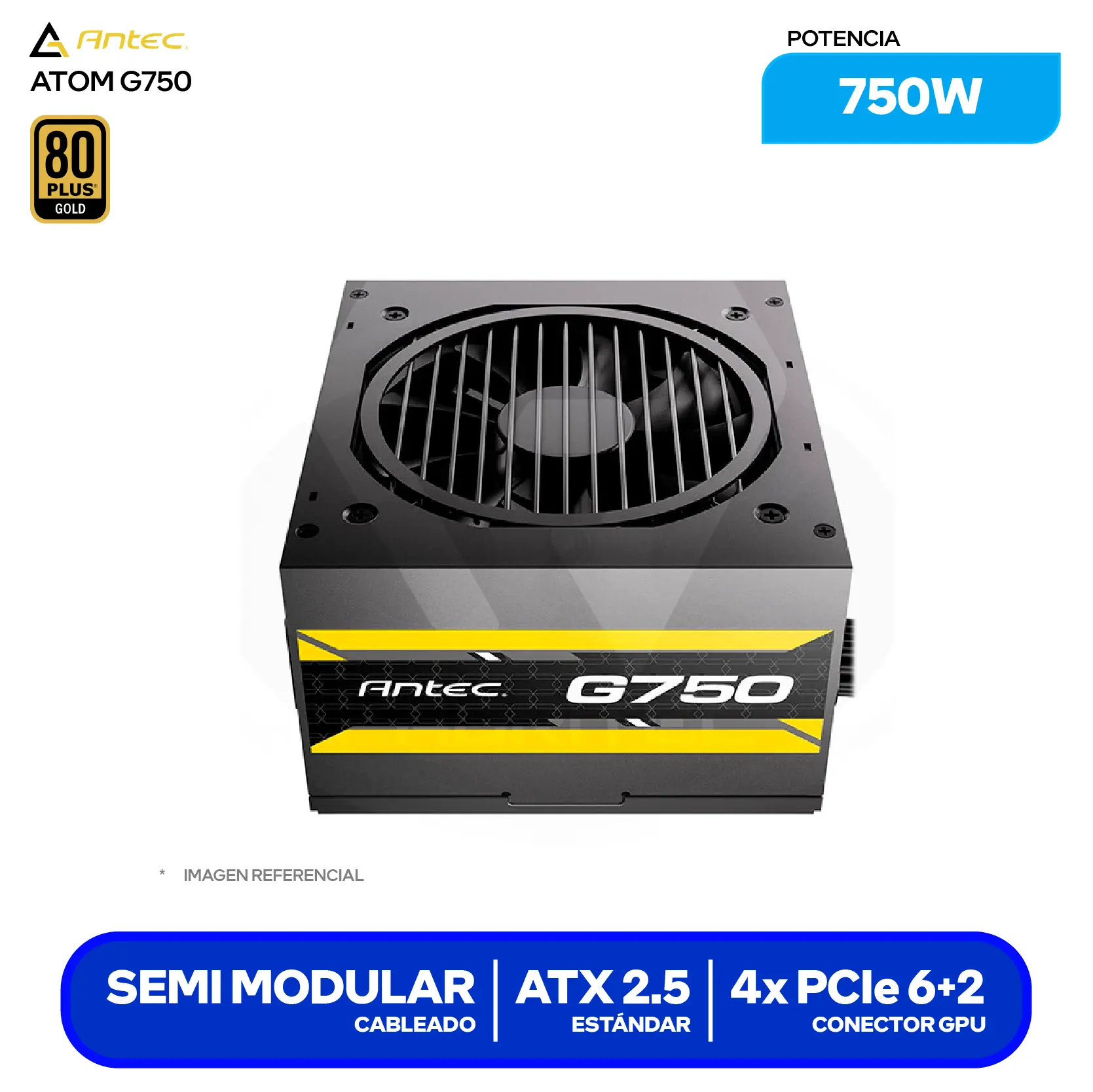 Fuente de Poder Antec Atom G750 750W (ATOM G750 EC) 80 Plus Gold, Semi Modular