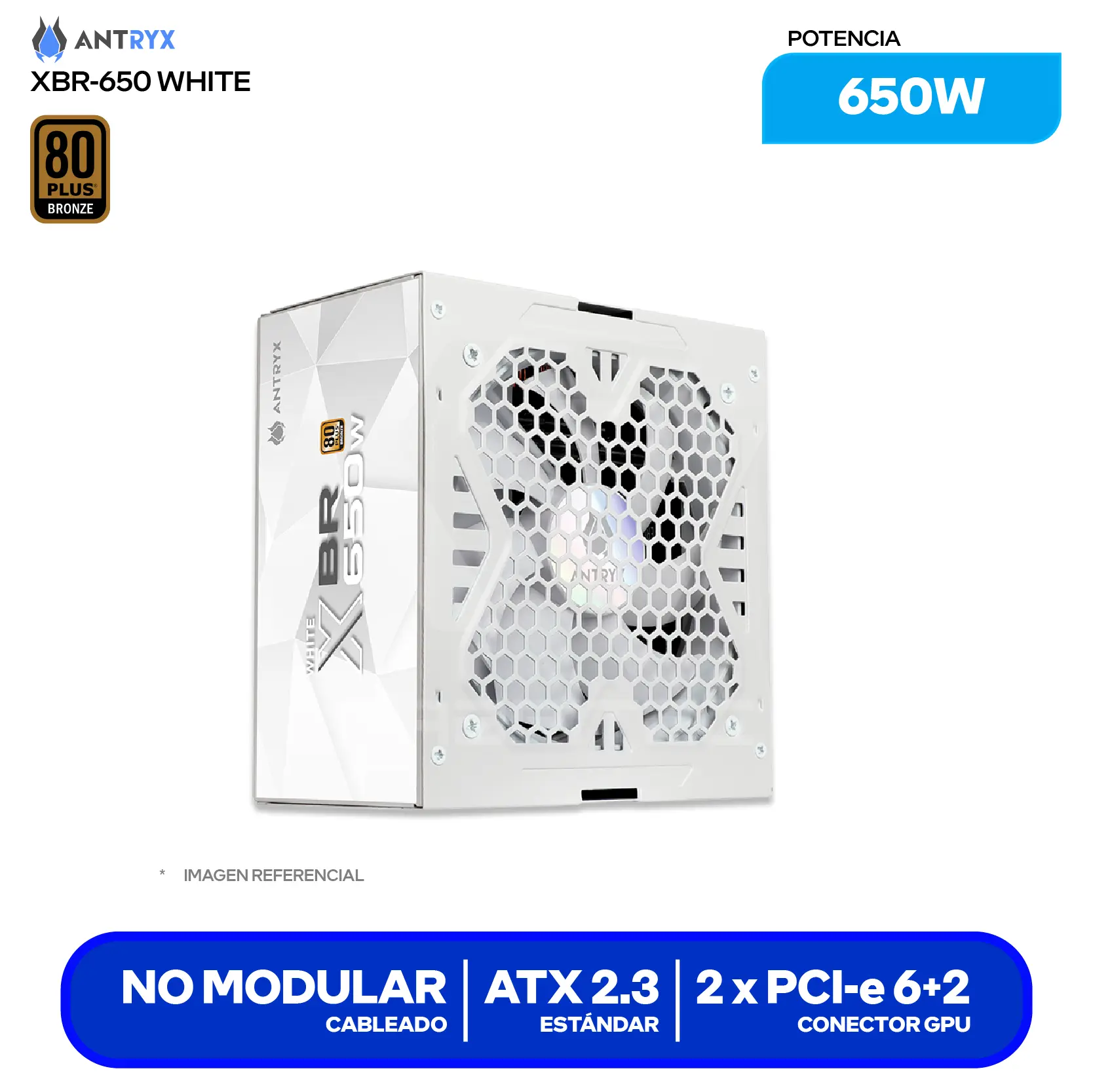 Fuente de Poder Antryx XBR 650 650W (FP650) 80 Plus Bronze Blanco, No Modular