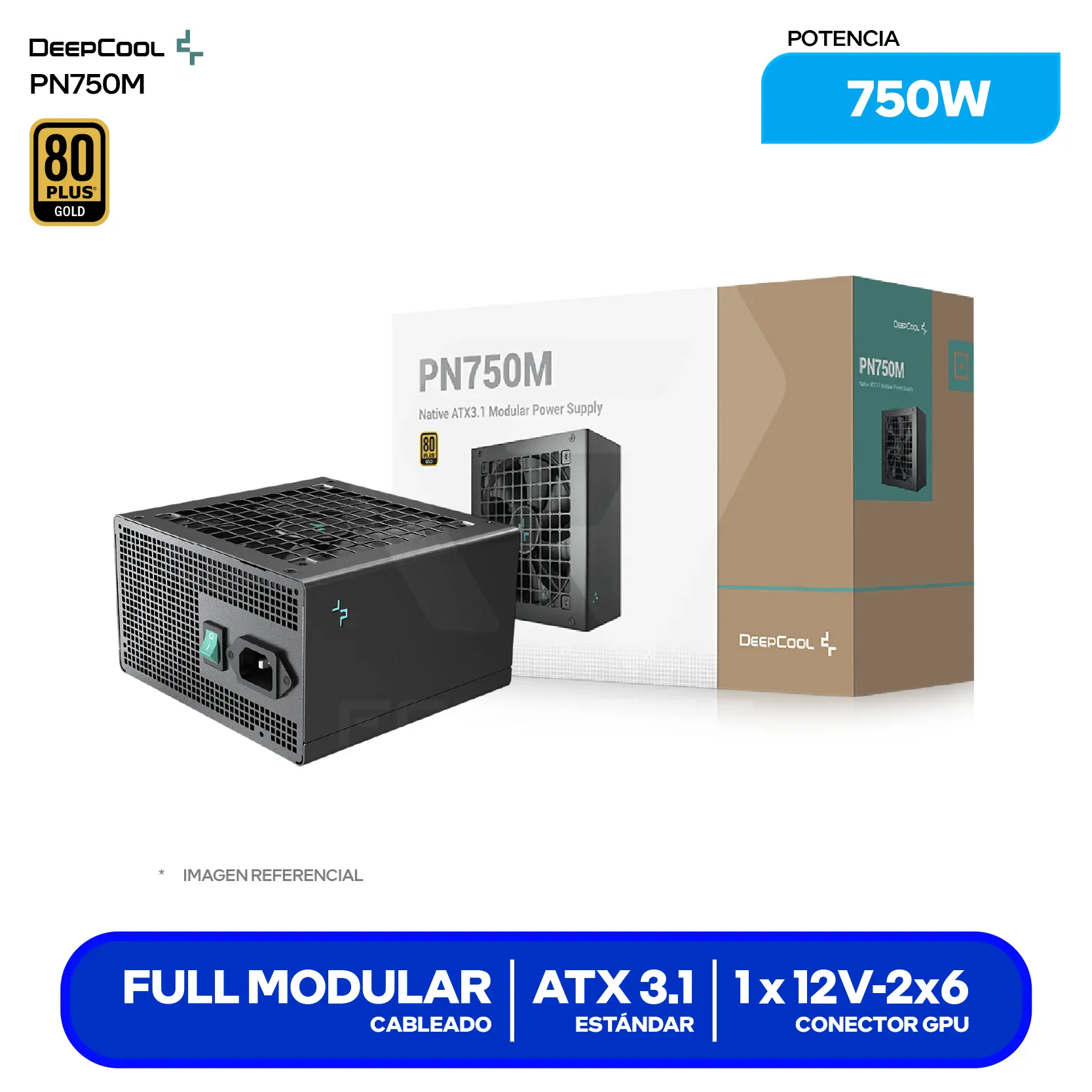 Fuente de Poder DeepCool PN750M 750W (R-PN750M-FC0B-JGUS) 80 Plus Gold, Full Modular
