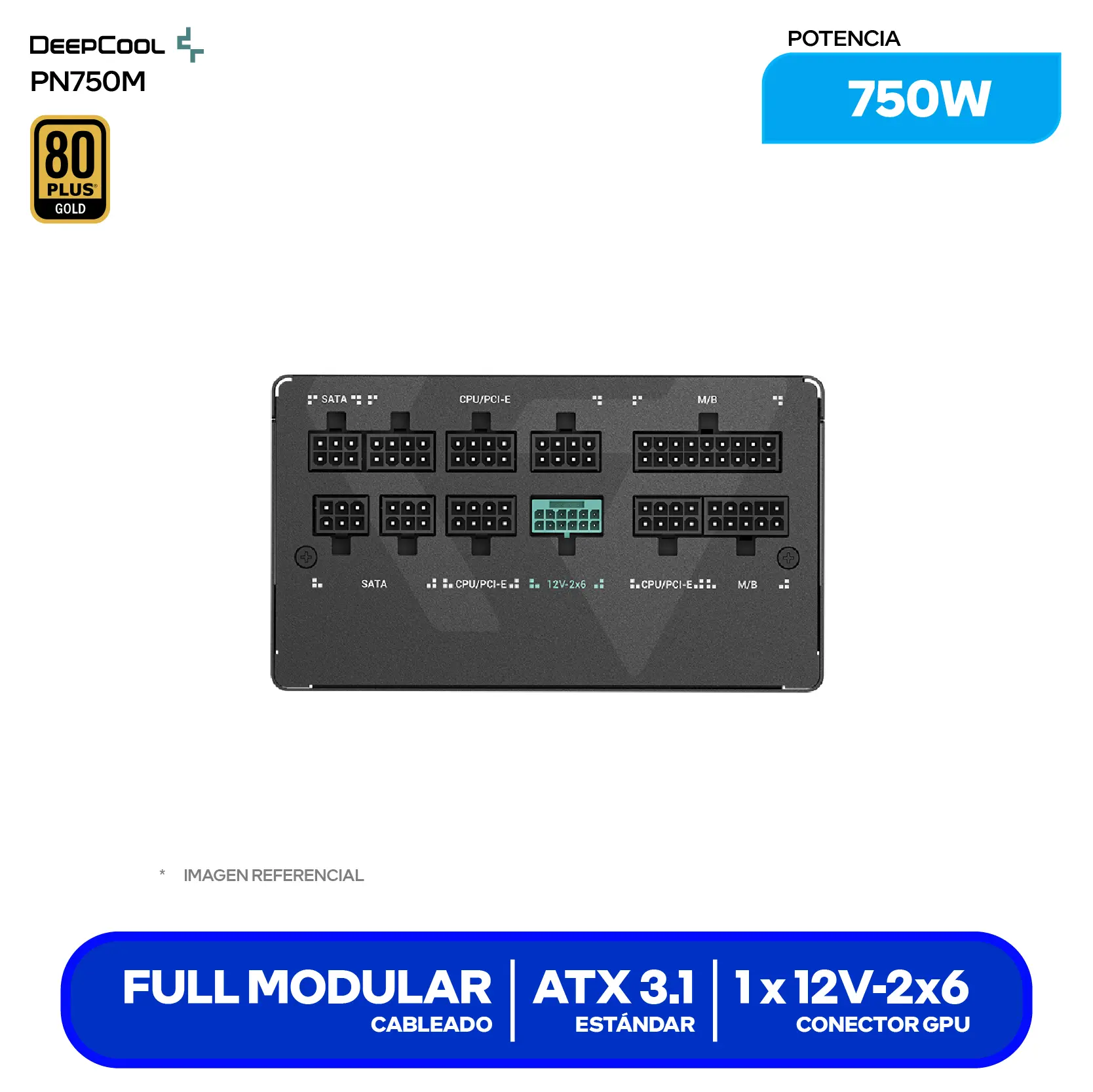 Fuente de Poder DeepCool PN750M 750W (R-PN750M-FC0B-JGUS) 80 Plus Gold, Full Modular