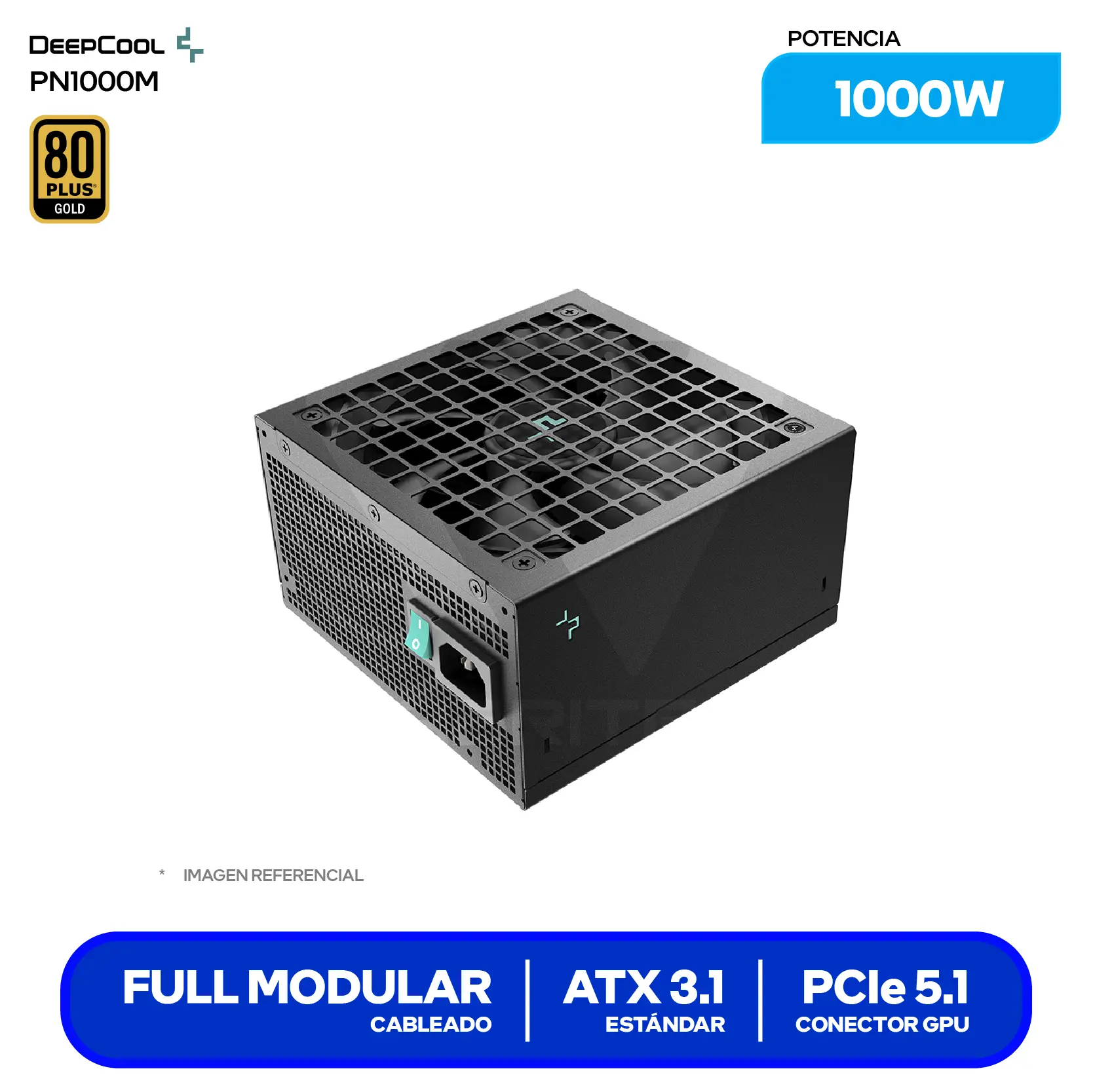 Fuente de Poder DeepCool PN1000M 1000W (R-PNA00M-FC0B-JGUS) 80 Plus Gold, Full Modular