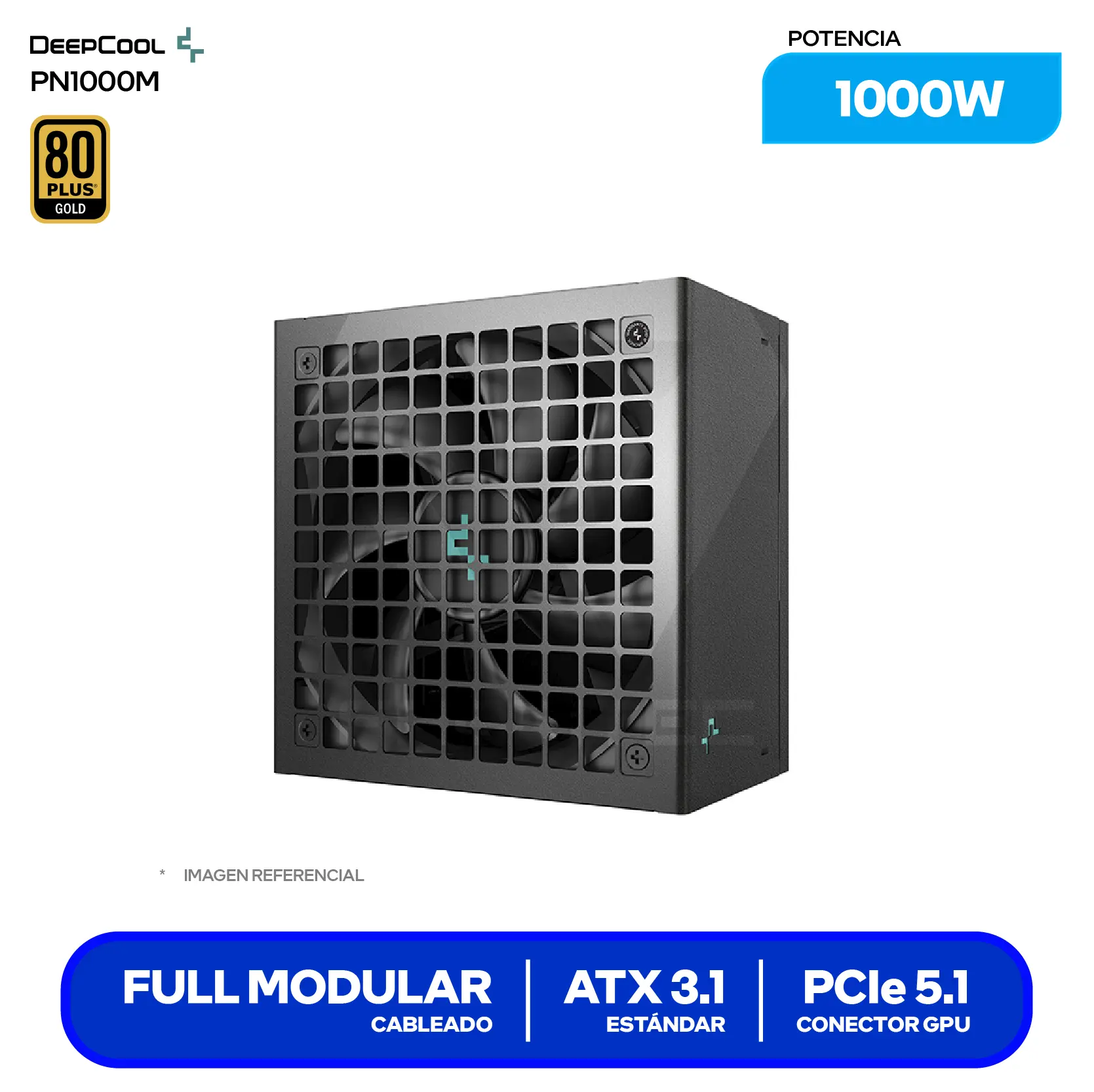 Fuente de Poder DeepCool PN1000M 1000W (R-PNA00M-FC0B-JGUS) 80 Plus Gold, Full Modular