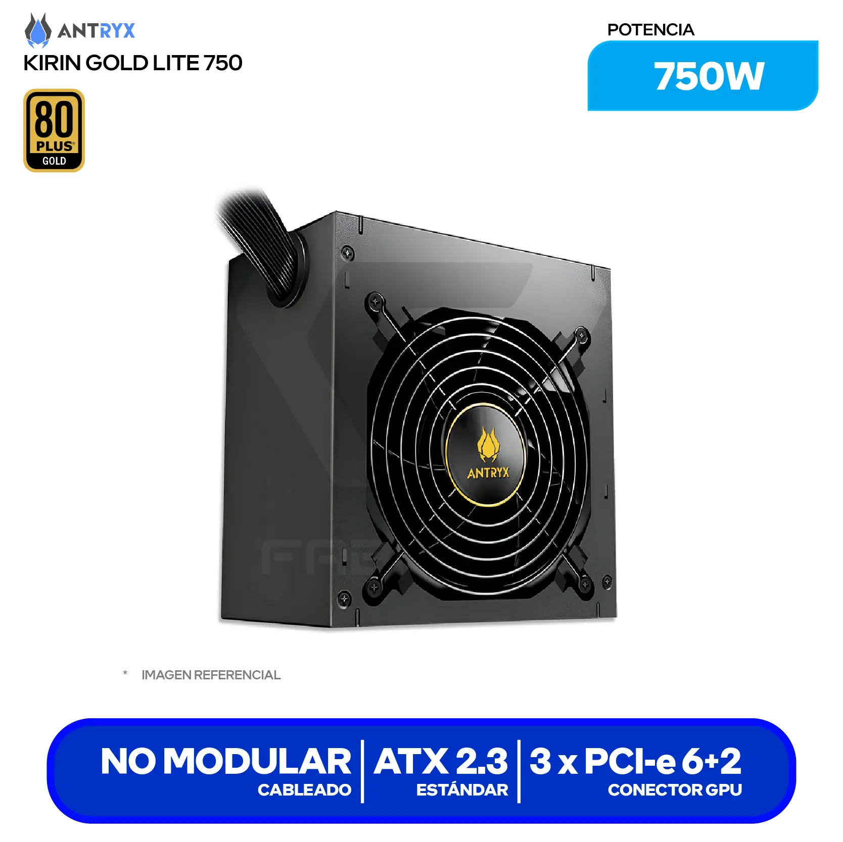 Fuente de Poder Antryx Kirin Gold Lite 750W (GPW750S) 80 Plus Gold, No Modular