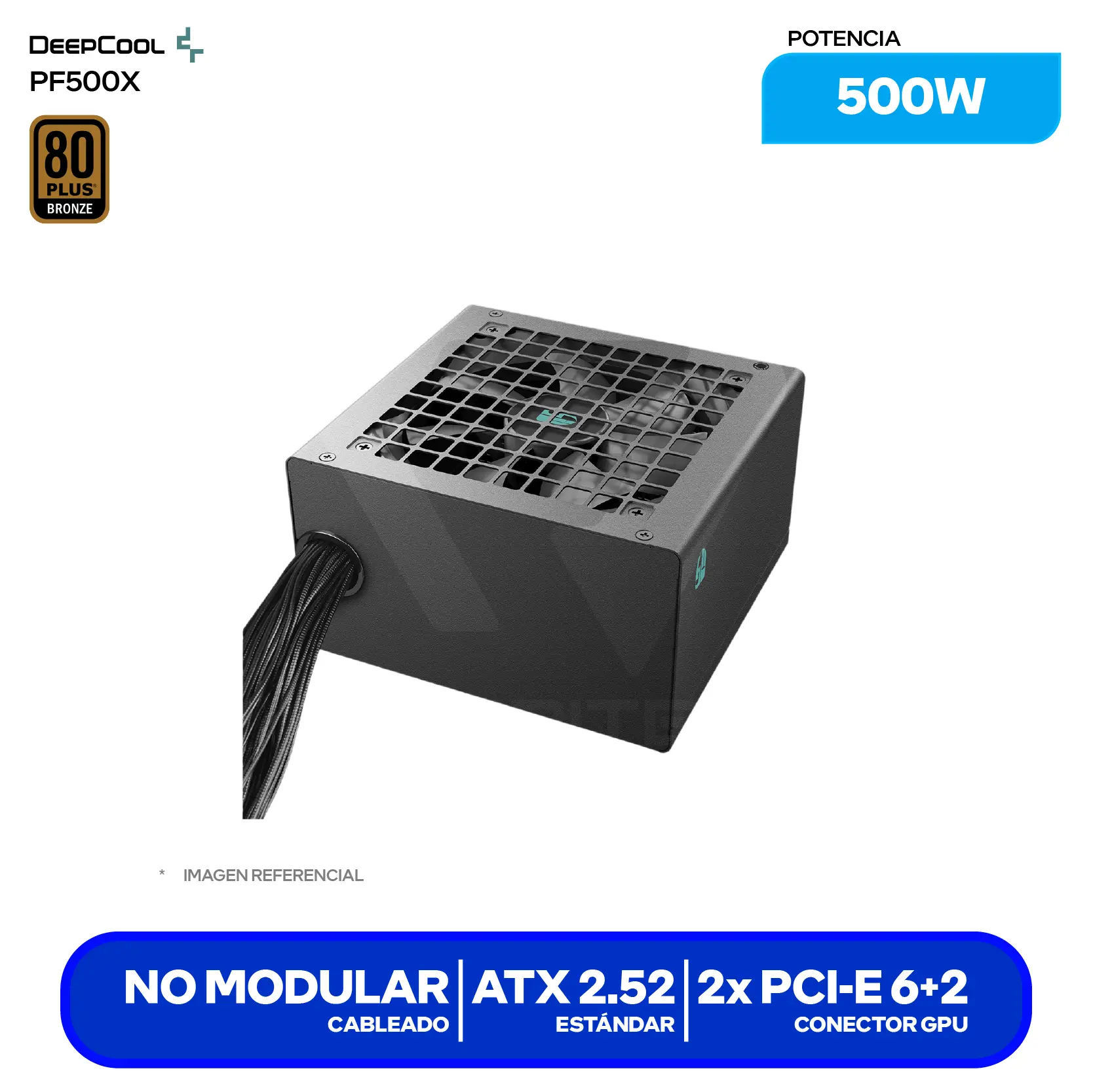 Fuente de Poder GamerStorm PF500X 500W (R-PF500X-HD0B-JGUS) 80 Plus Bronze, No Modular