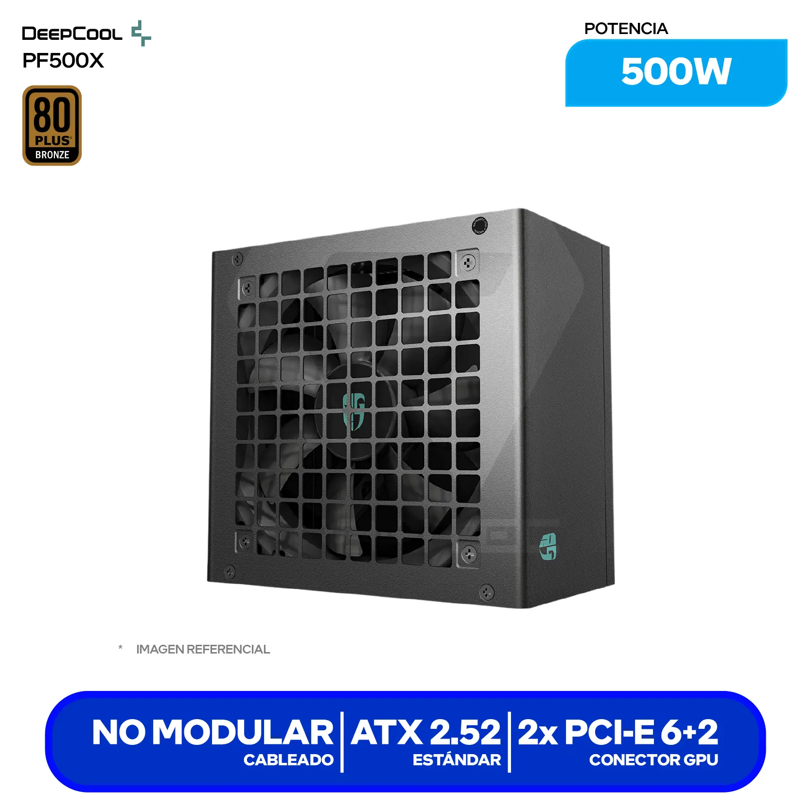 Fuente de Poder GamerStorm PF500X 500W (R-PF500X-HD0B-JGUS) 80 Plus Bronze, No Modular
