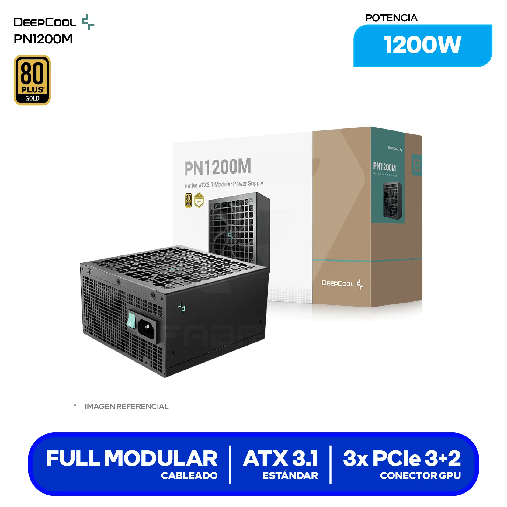 Fuente de Poder DeepCool PN1200M 1200W (R-PNC00M-FC0B-JGUS) 80 Plus Gold, Full Modular