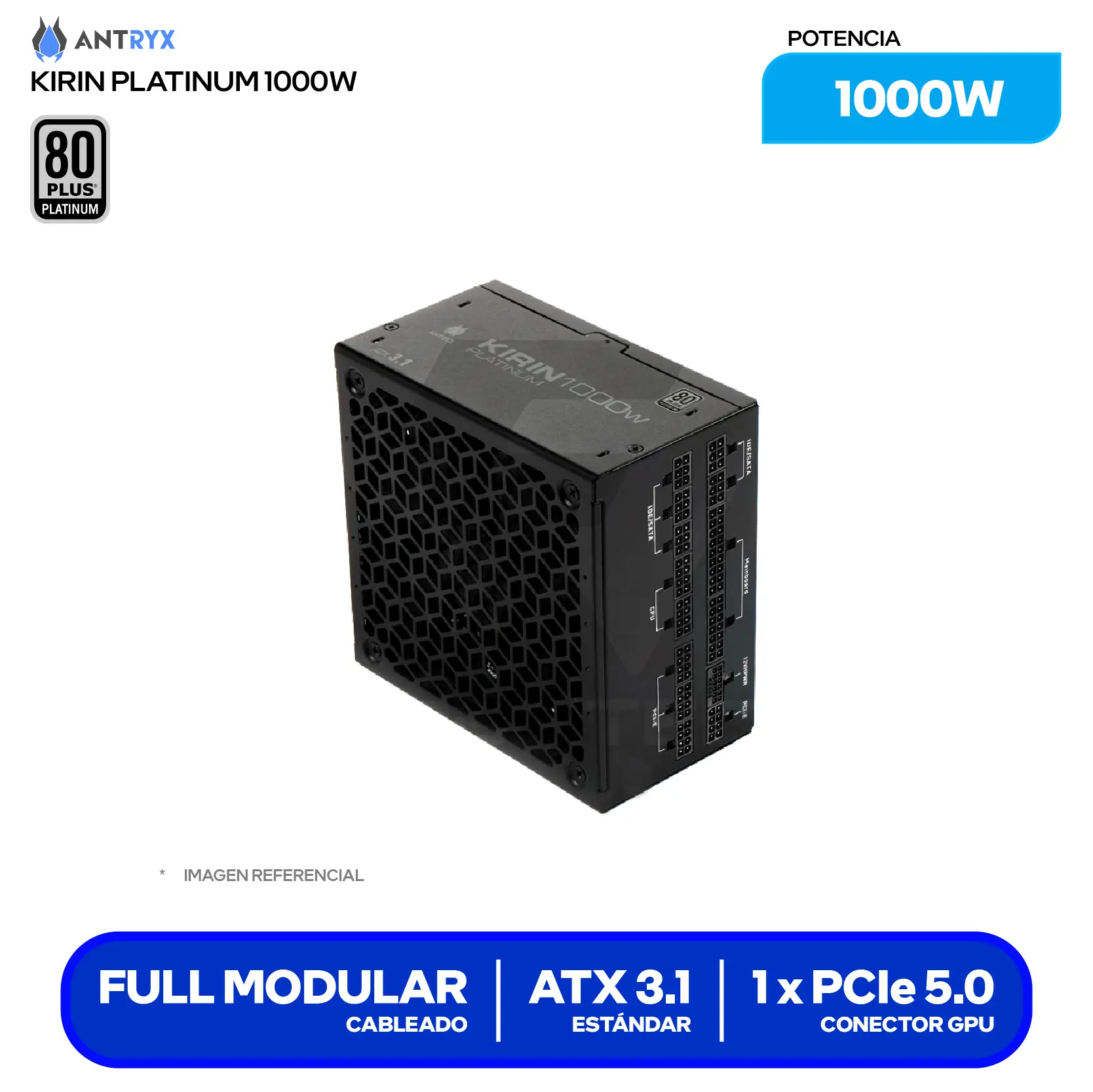 Fuente de Poder Antryx Kirin Platinum 1000W (XPH1000-A) 80 Plus Platinum, Full Modular