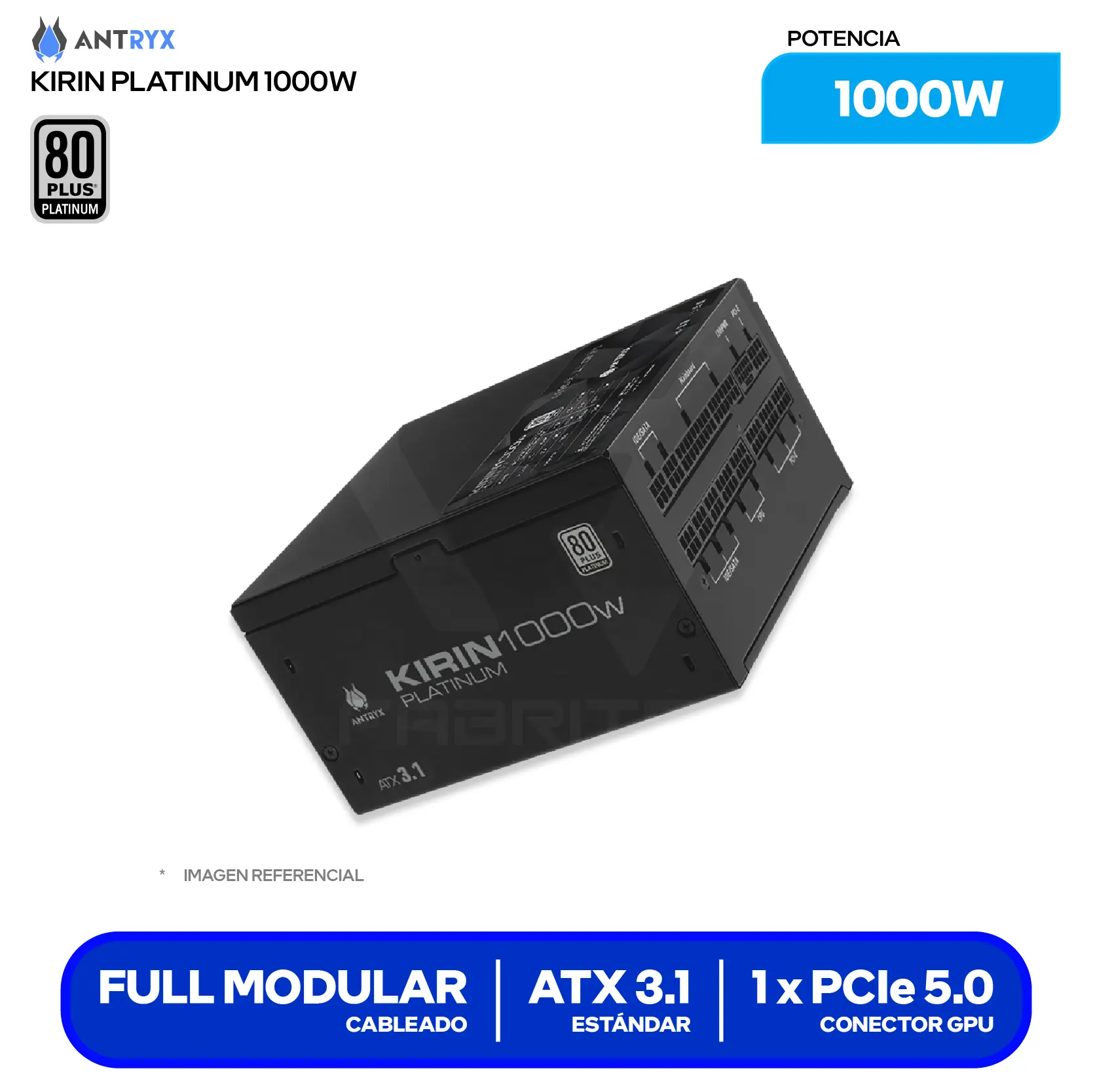 Fuente de Poder Antryx Kirin Platinum 1000W (XPH1000-A) 80 Plus Platinum, Full Modular