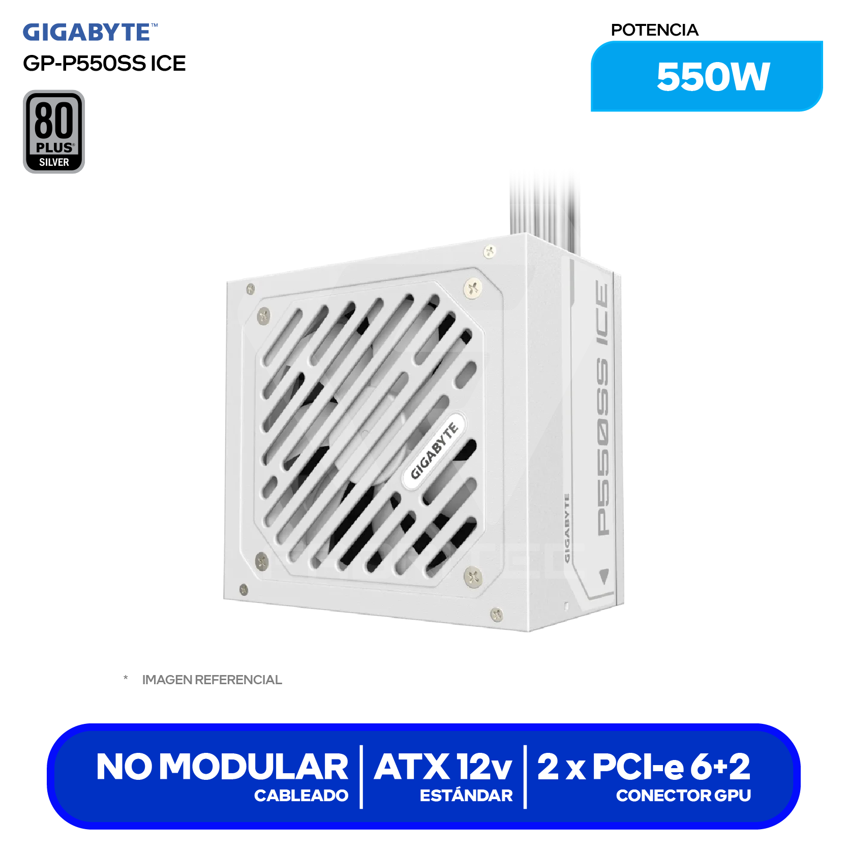 Fuente de Poder Gigabyte P550SS ICE 550W (GP-P550SS ICE) 80 Plus Silver, No Modular