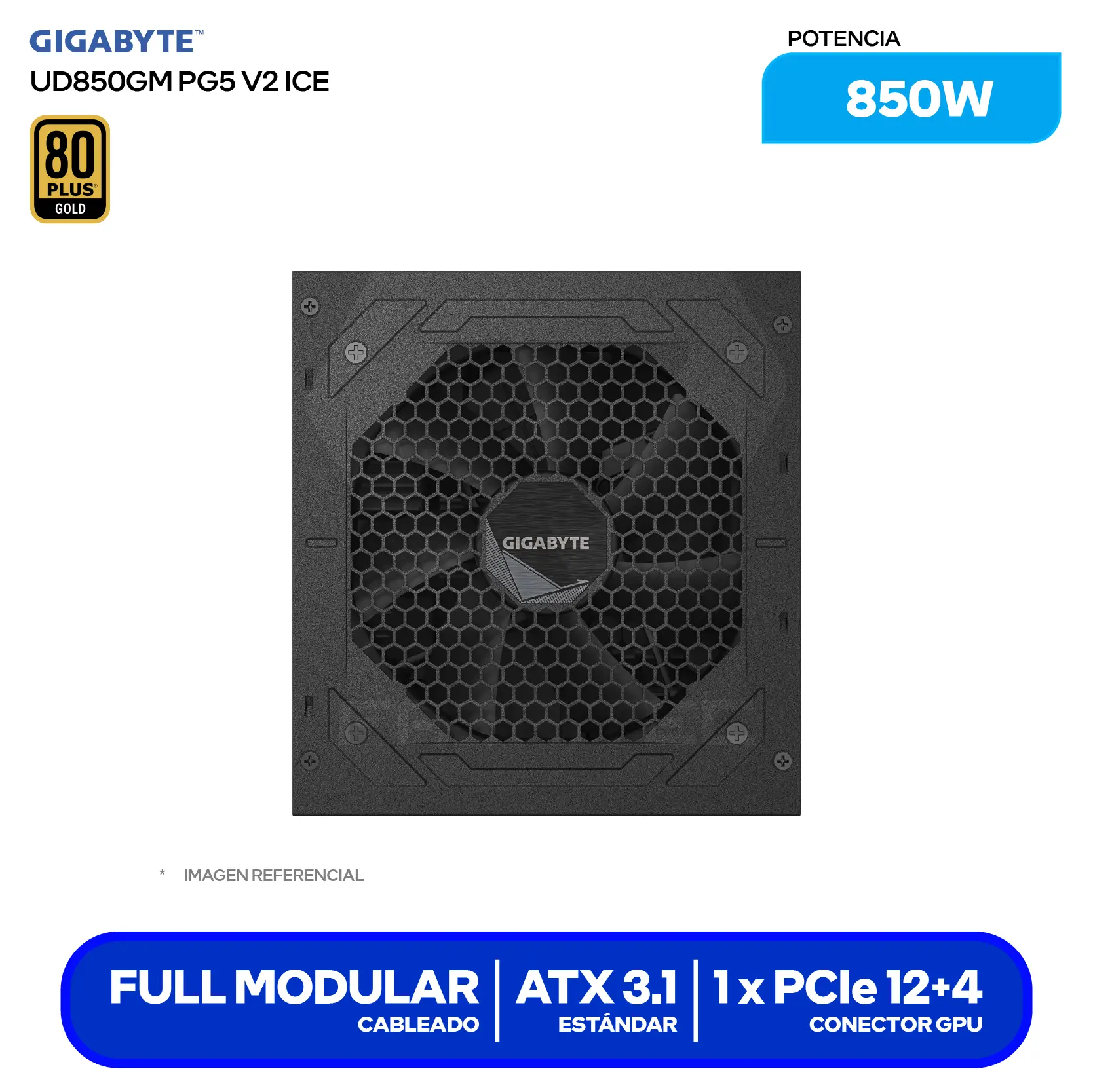 Fuente de Poder Gigabyte UD850GM PG5 V2 850W (28200-U85GB-1CUSR) 80 Plus Gold, Full Modular