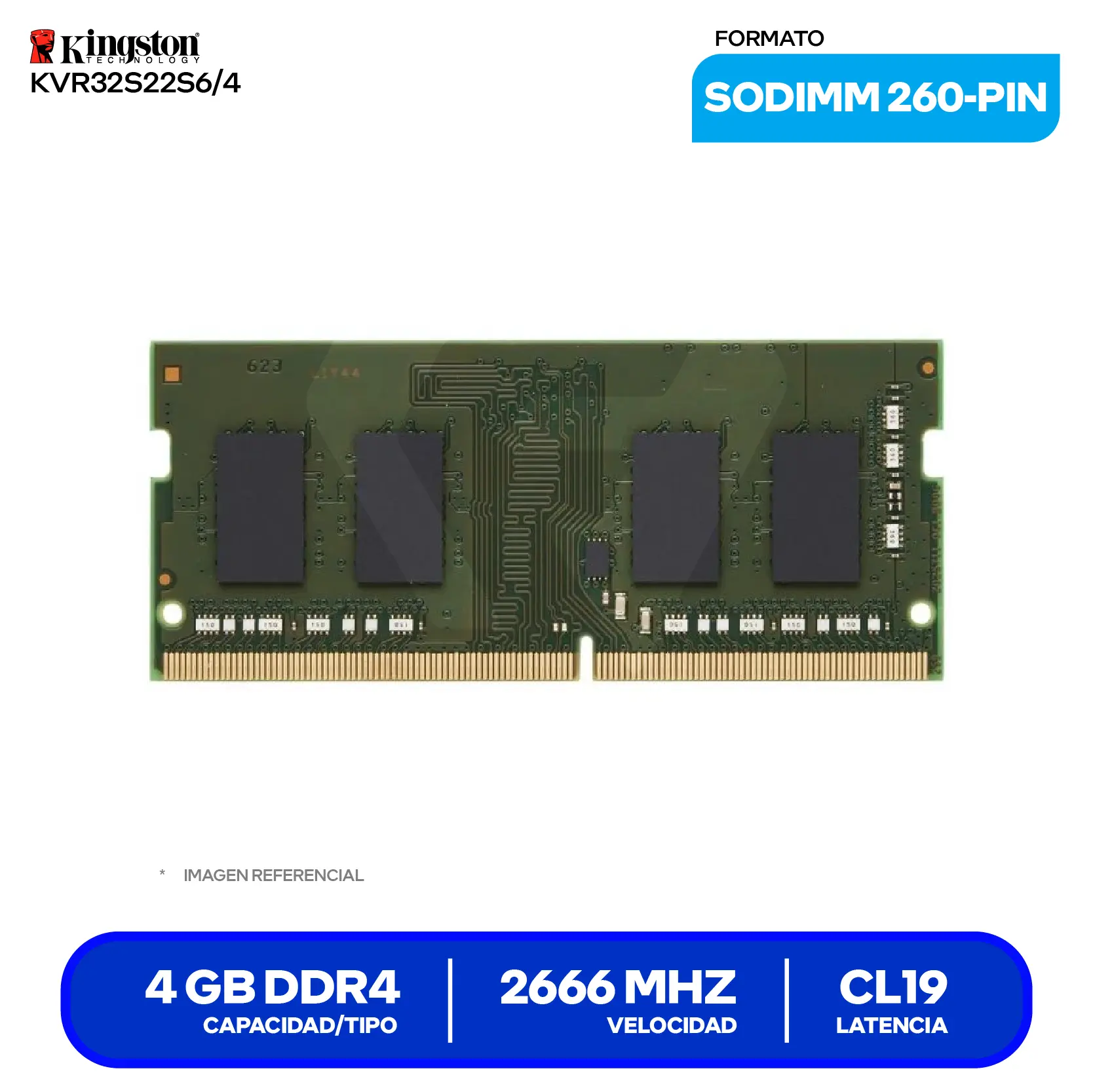 Memoria SO-DIMM Kingston ValueRAM (KVR32S22S6/4) 4GB, DDR4, 3200 MHz