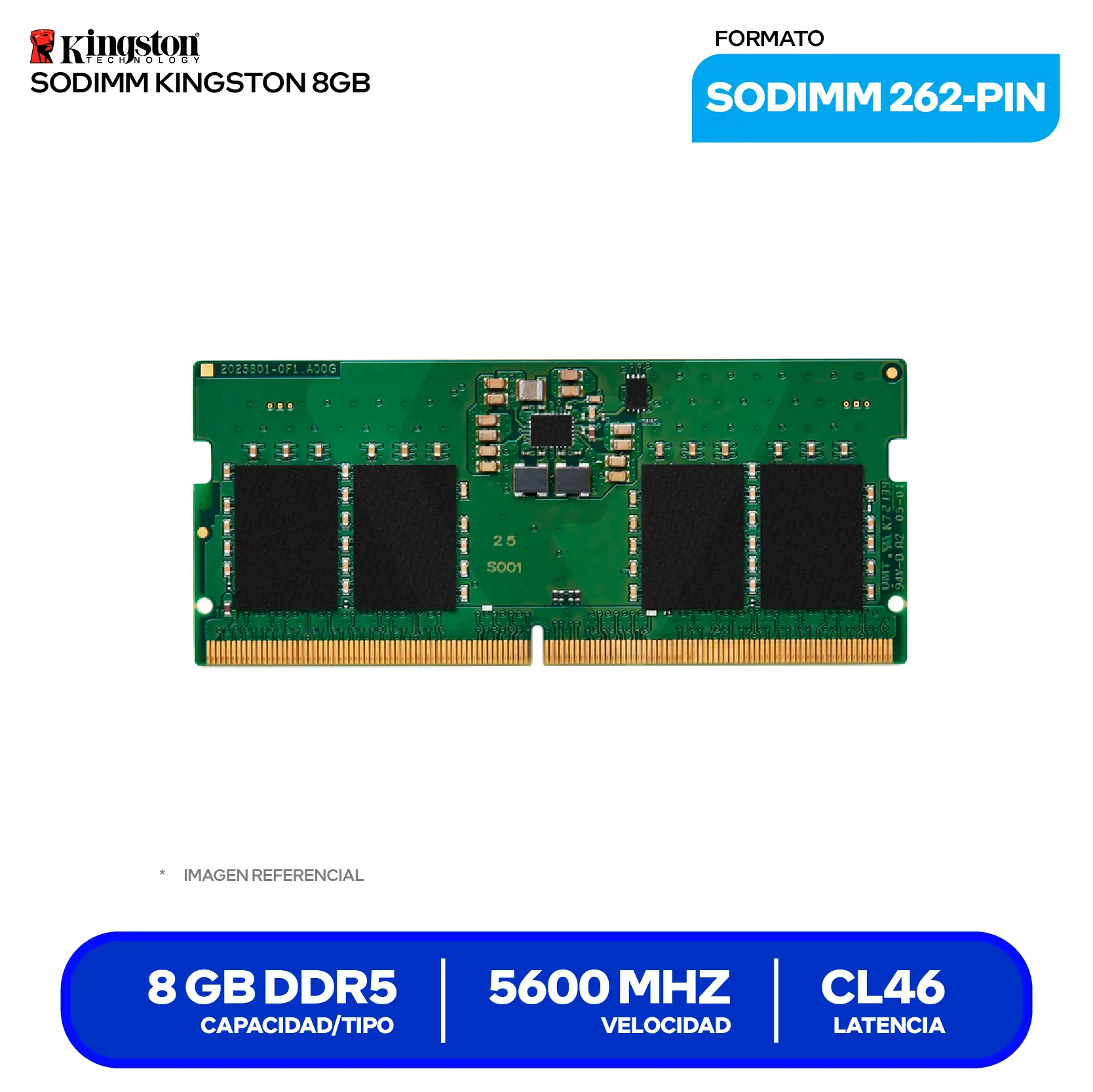 Memoria SO-DIMM Kingston (KCP556SS6-8) 8GB, DDR5, 5600 MHz
