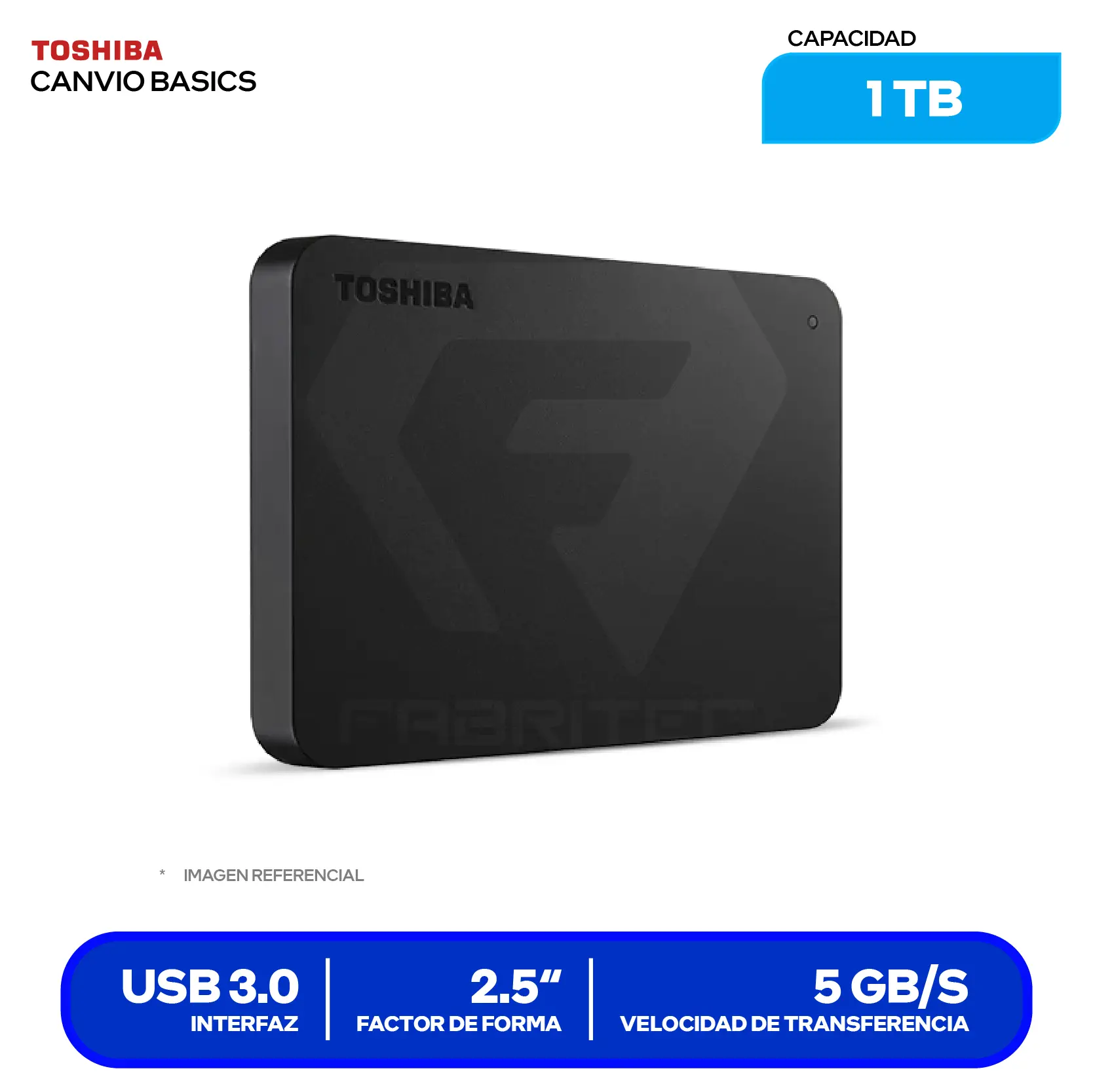 Disco Duro Externo Toshiba Canvio Basics 1TB (HDTB510XK3AA) USB 3.0, 2.5"