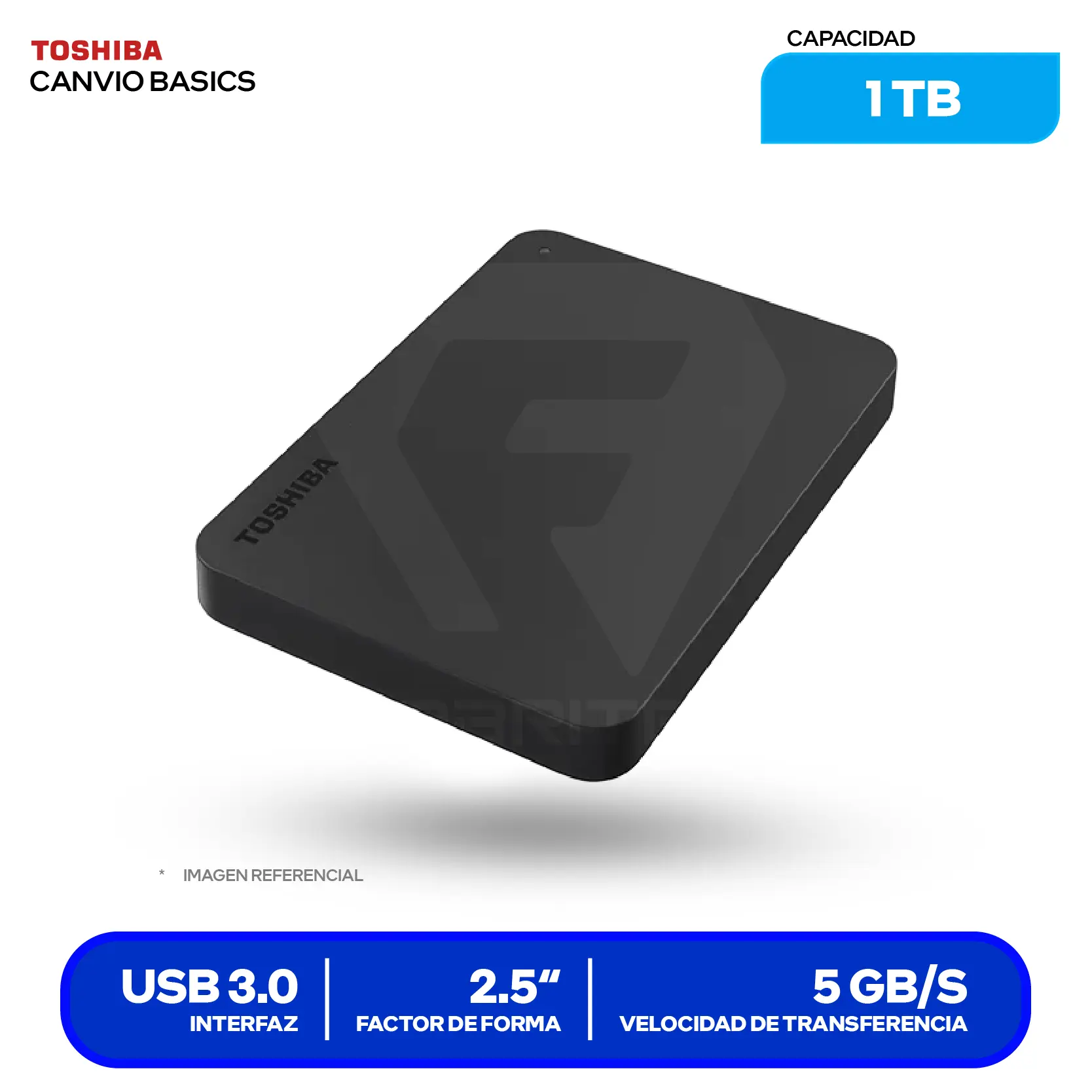 Disco Duro Externo Toshiba Canvio Basics 1TB (HDTB510XK3AA) USB 3.0, 2.5"
